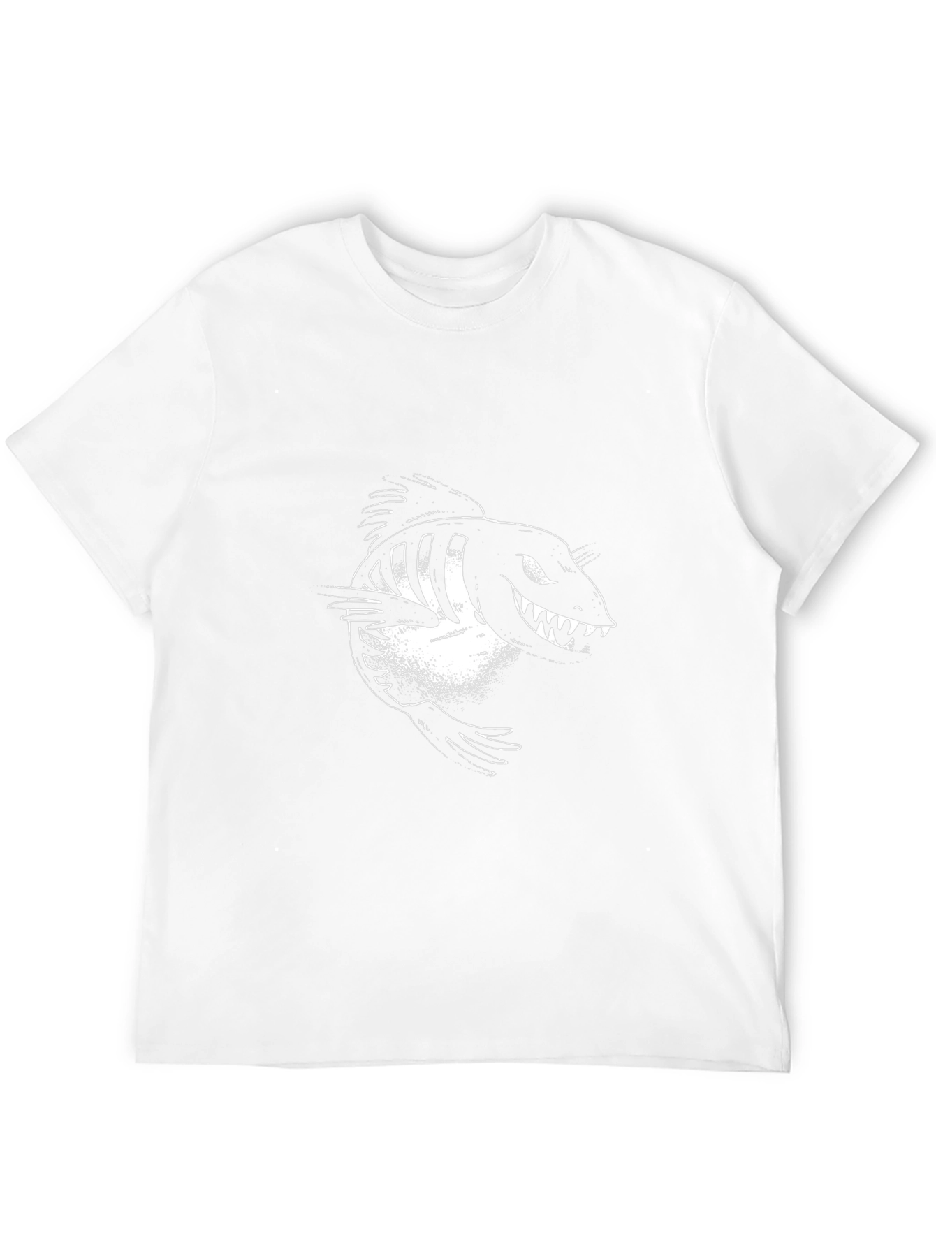 Mens Black Graphic Tee - Cartoon Fish Skeleton