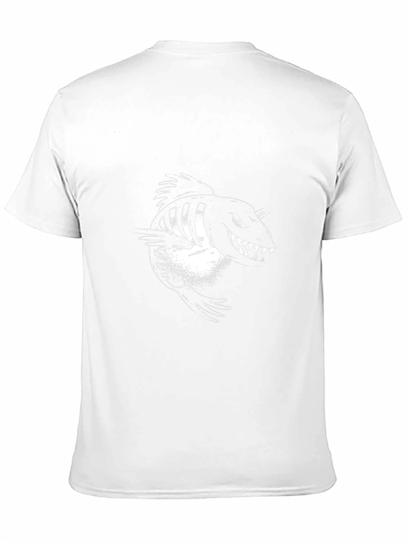 Mens Black Graphic Tee - Cartoon Fish Skeleton