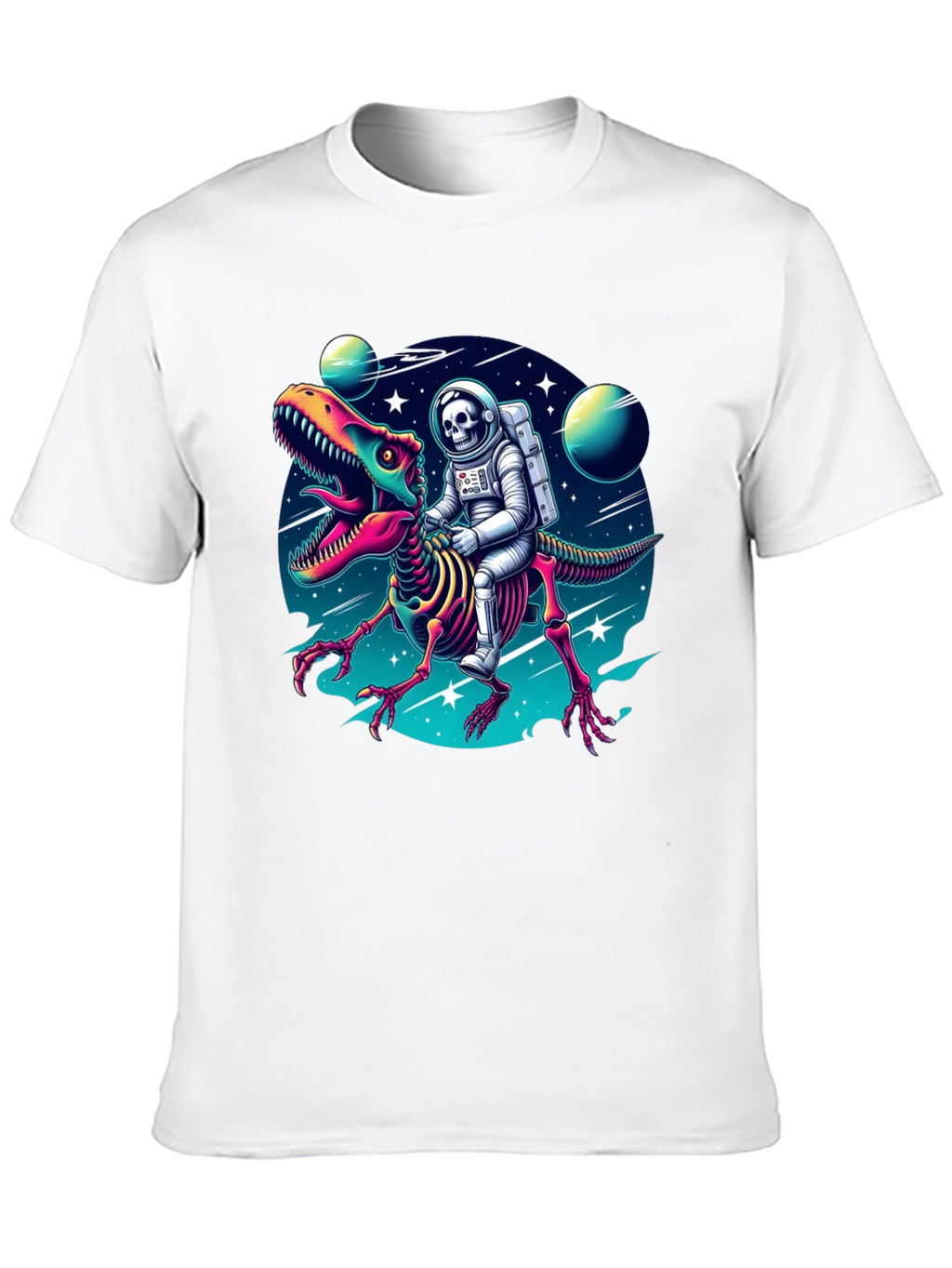 Astronaut Skeleton Riding Dinosaur Graphic Tee