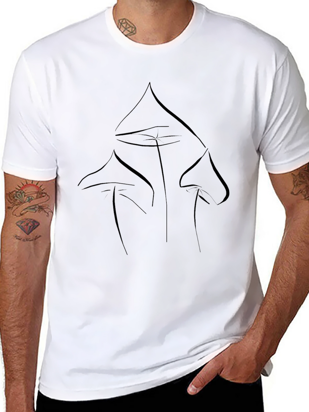 Minimalist Mushroom Graphic Black T-Shirt
