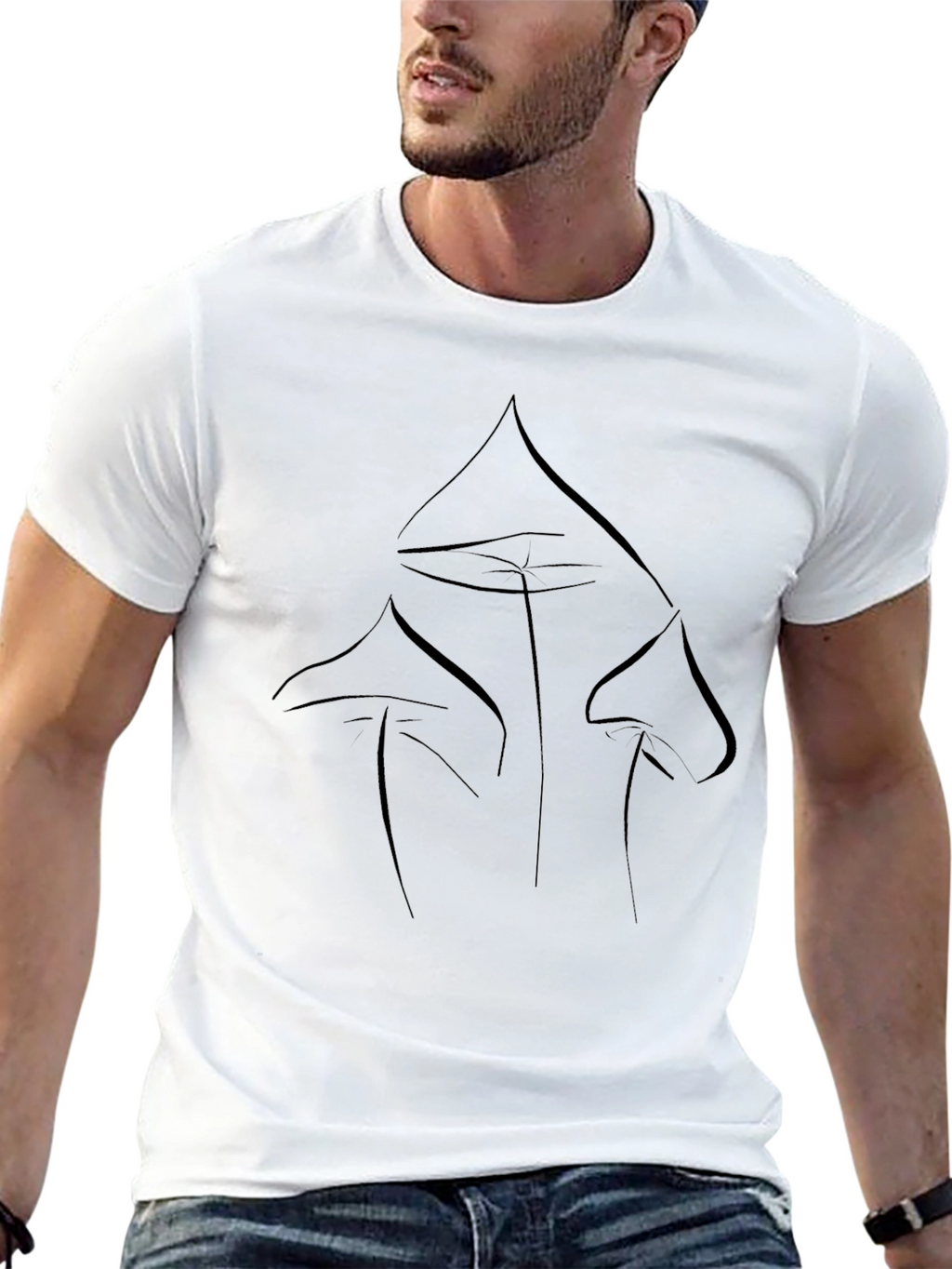 Minimalist Mushroom Graphic Black T-Shirt
