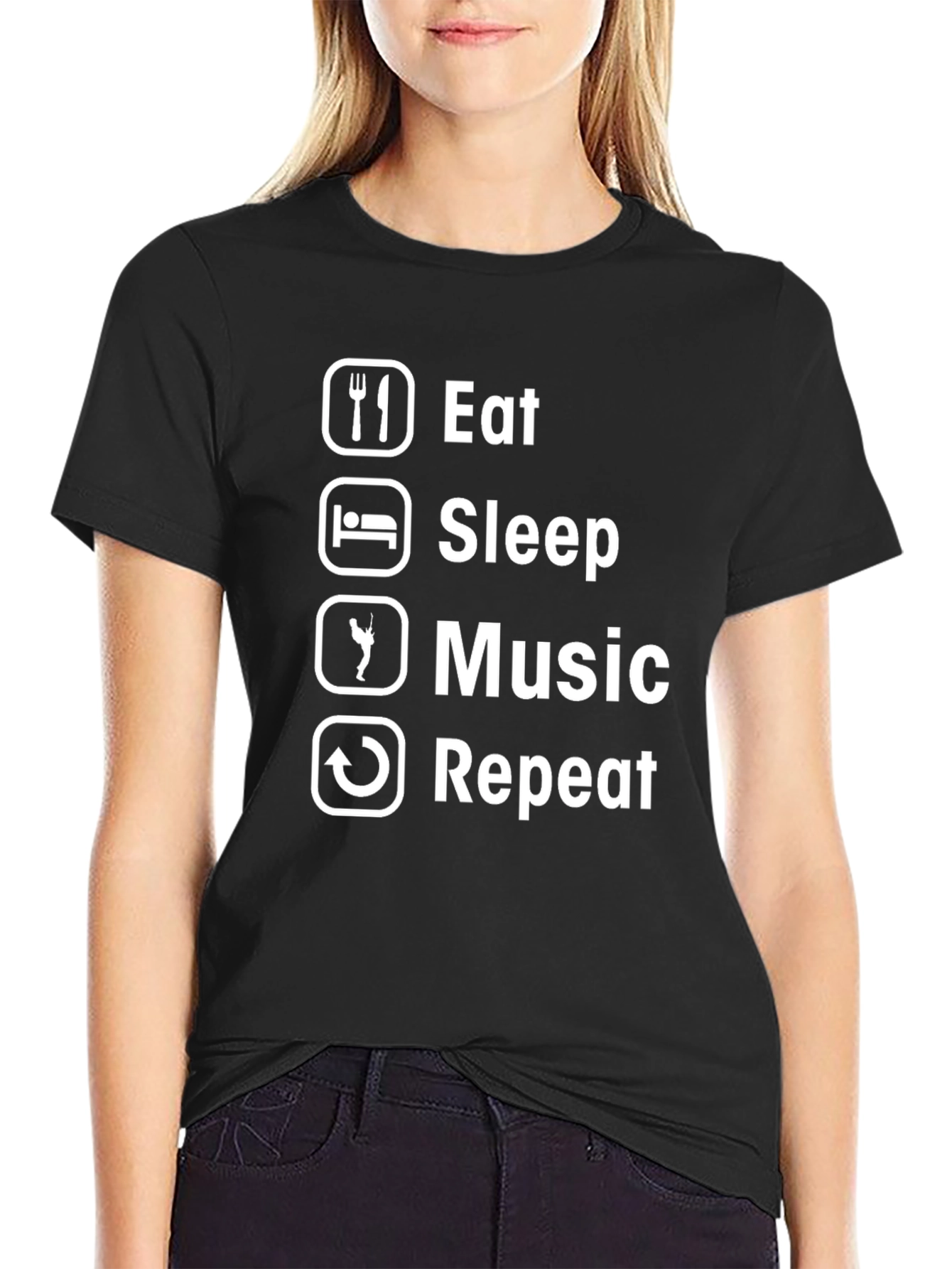 Eat Sleep Music Repeat T-Shirt - Black Graphic Tee