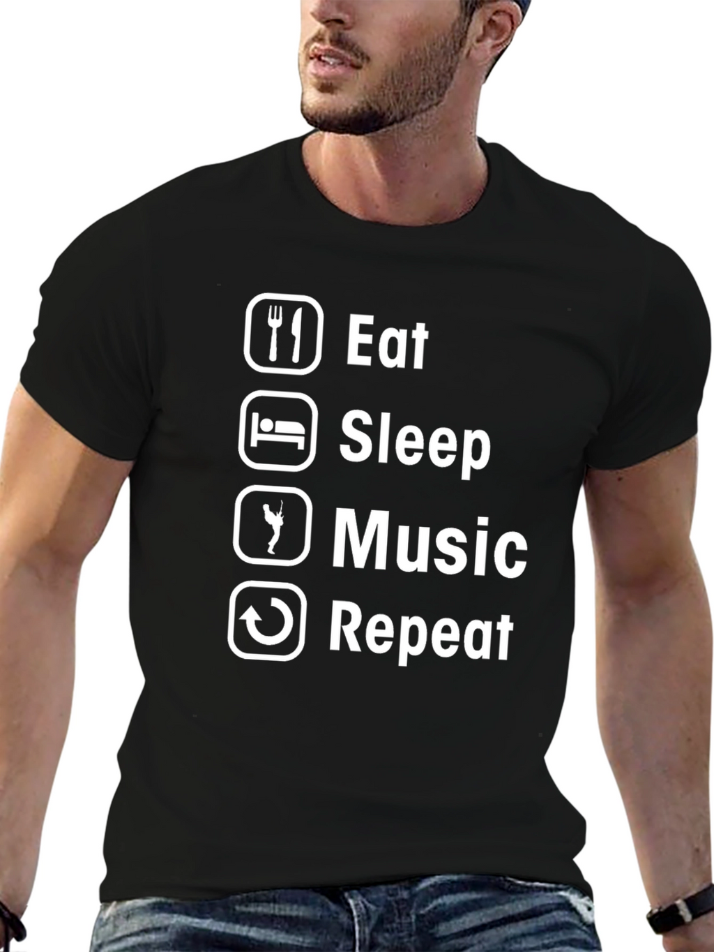 Eat Sleep Music Repeat T-Shirt - Black Graphic Tee