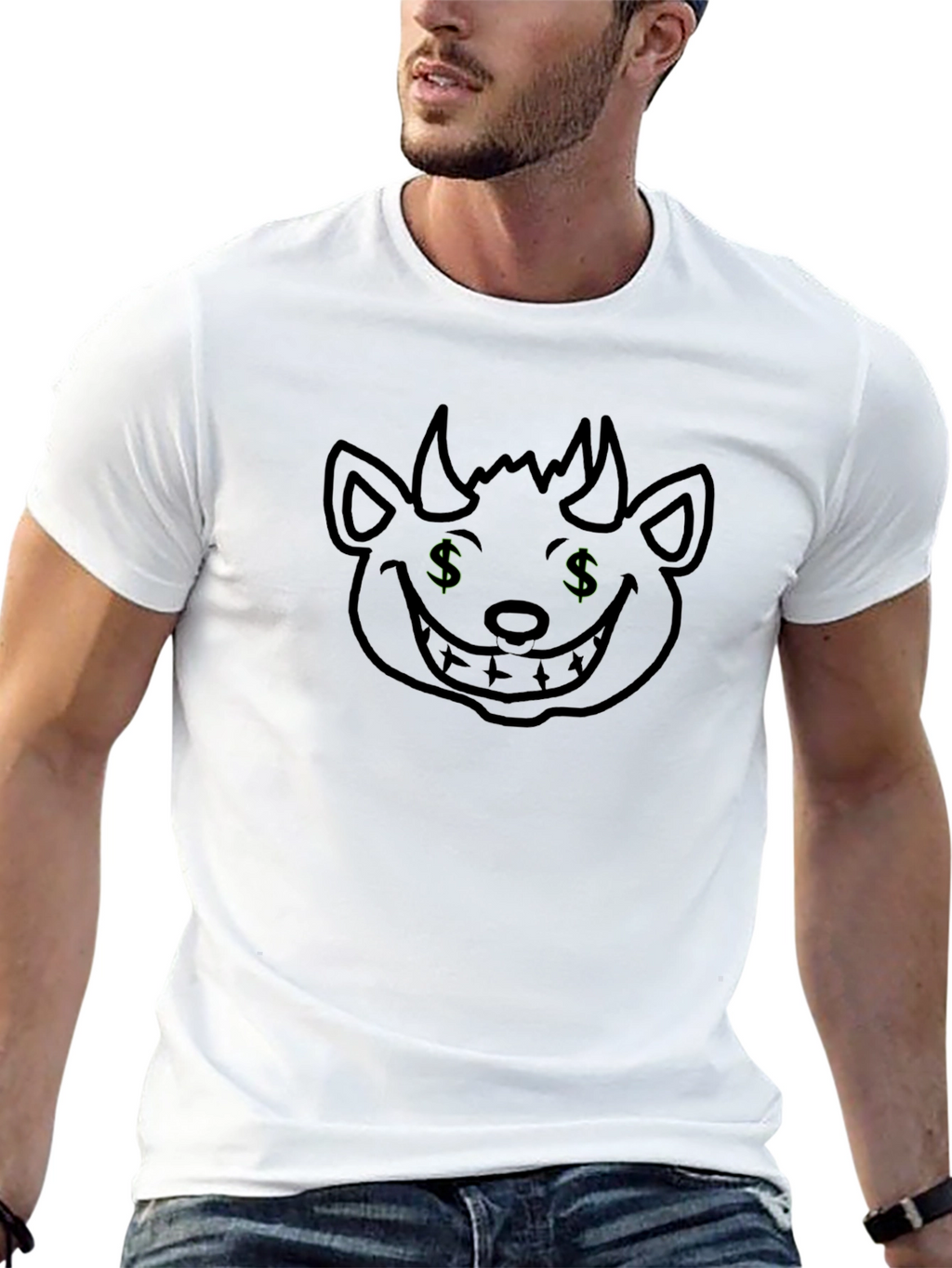 Black Tee with Money Demon Graphic