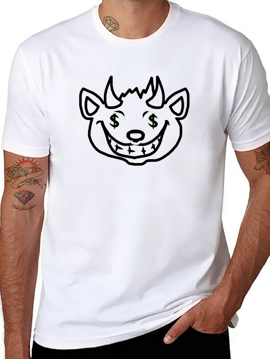 Black Tee with Money Demon Graphic