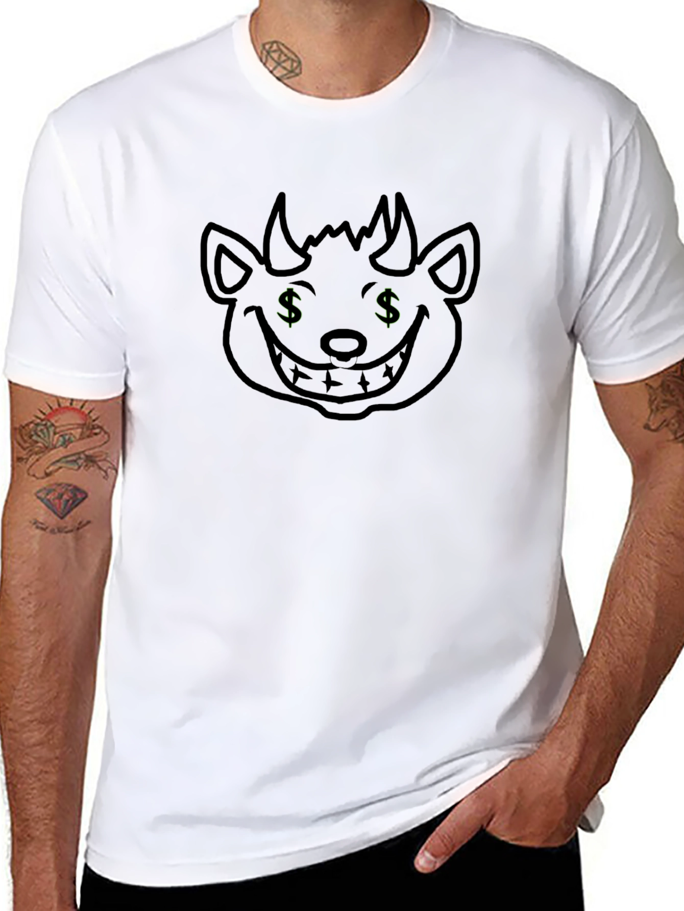 Black Tee with Money Demon Graphic
