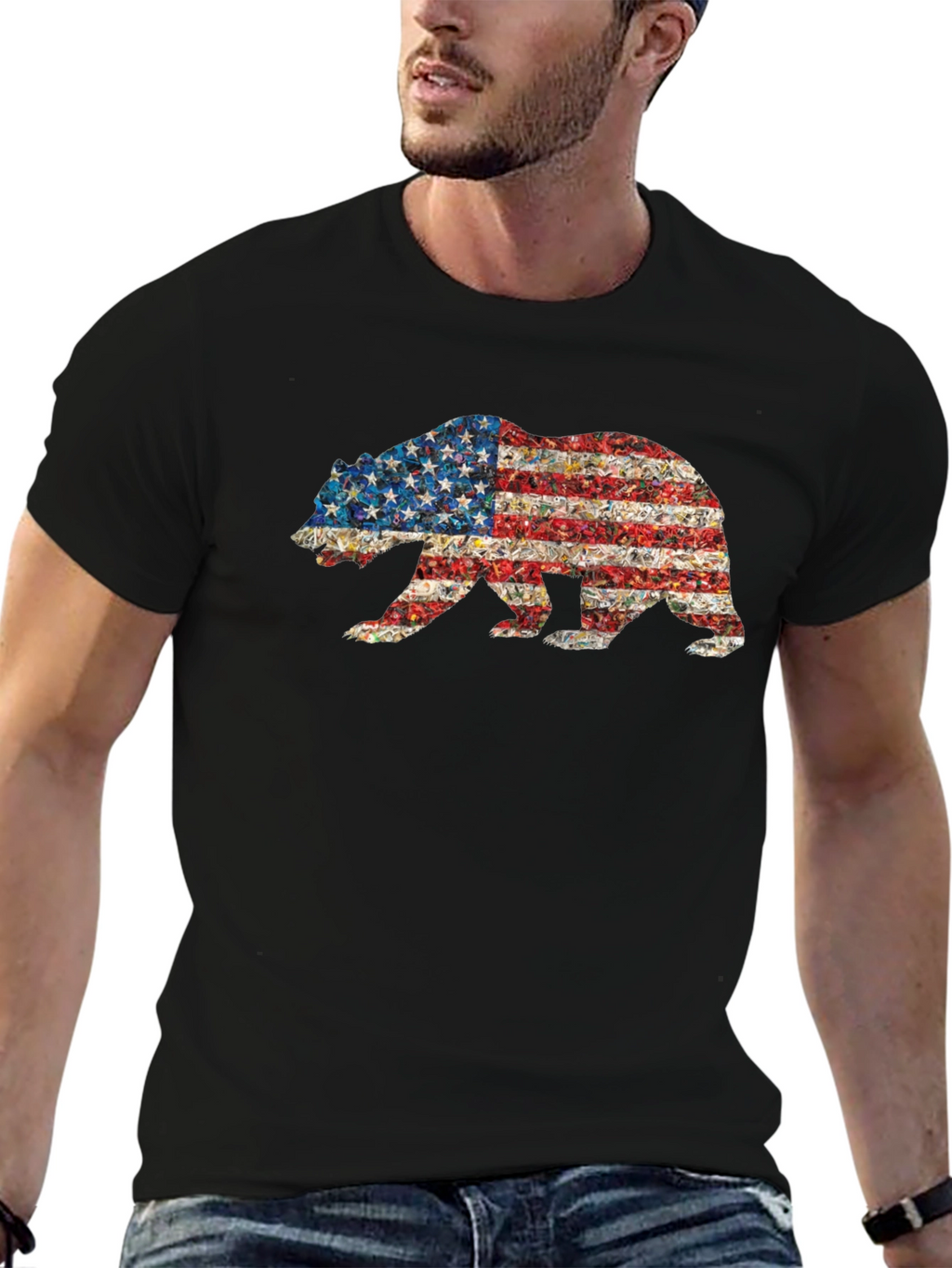 American Flag Bear Graphic T-Shirt
