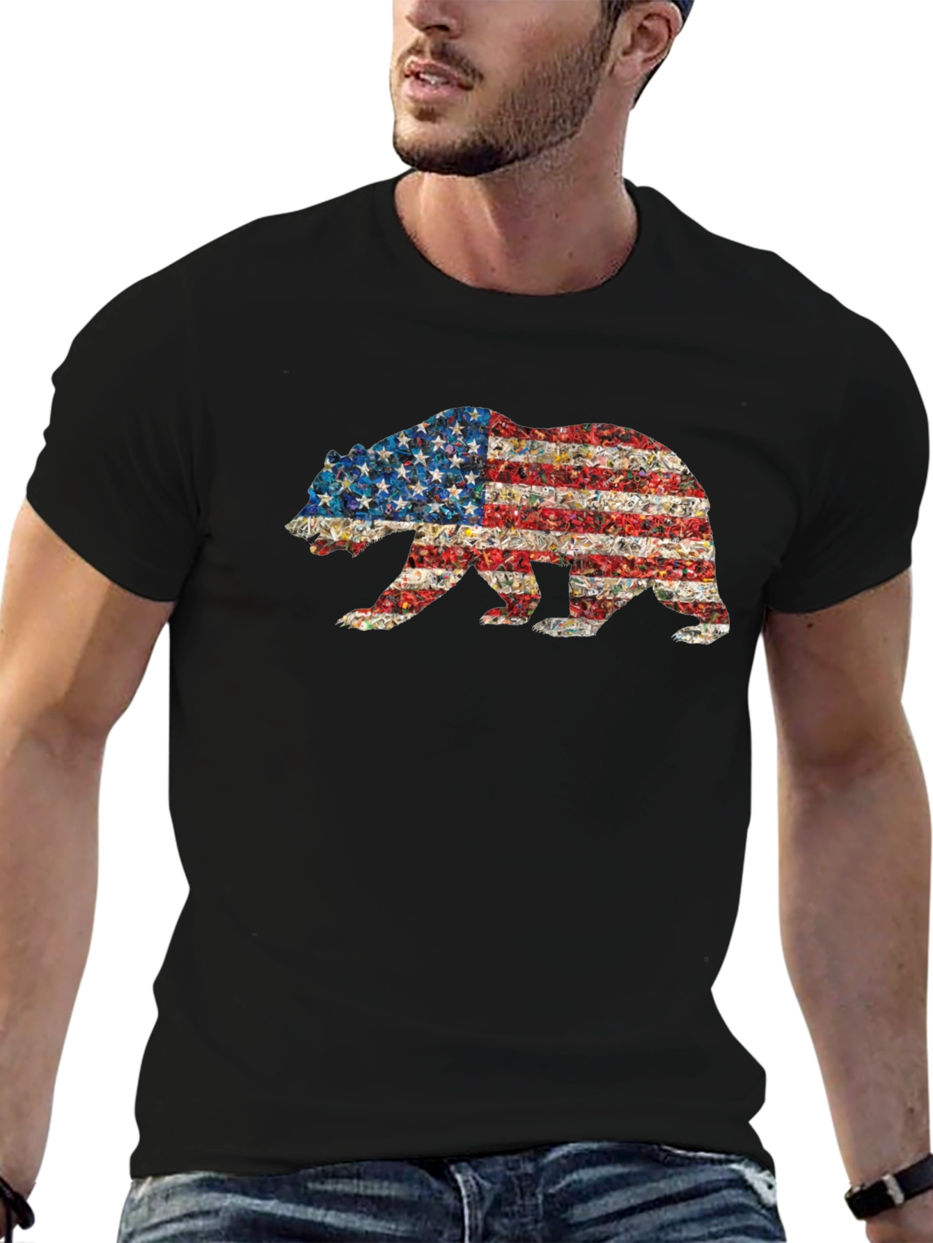 American Flag Bear Graphic T-Shirt