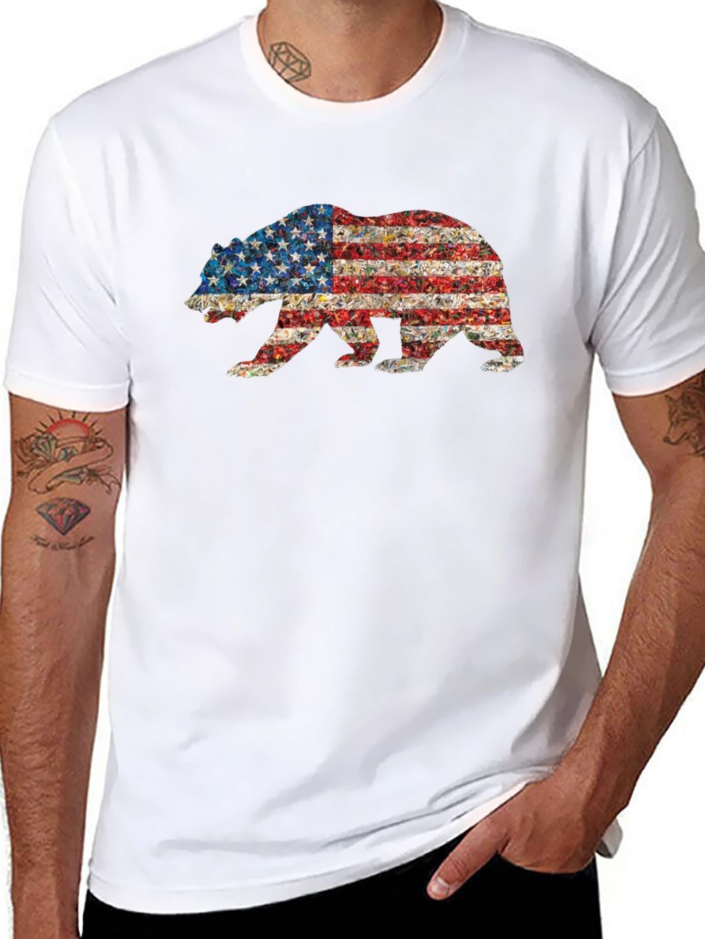 American Flag Bear Graphic T-Shirt