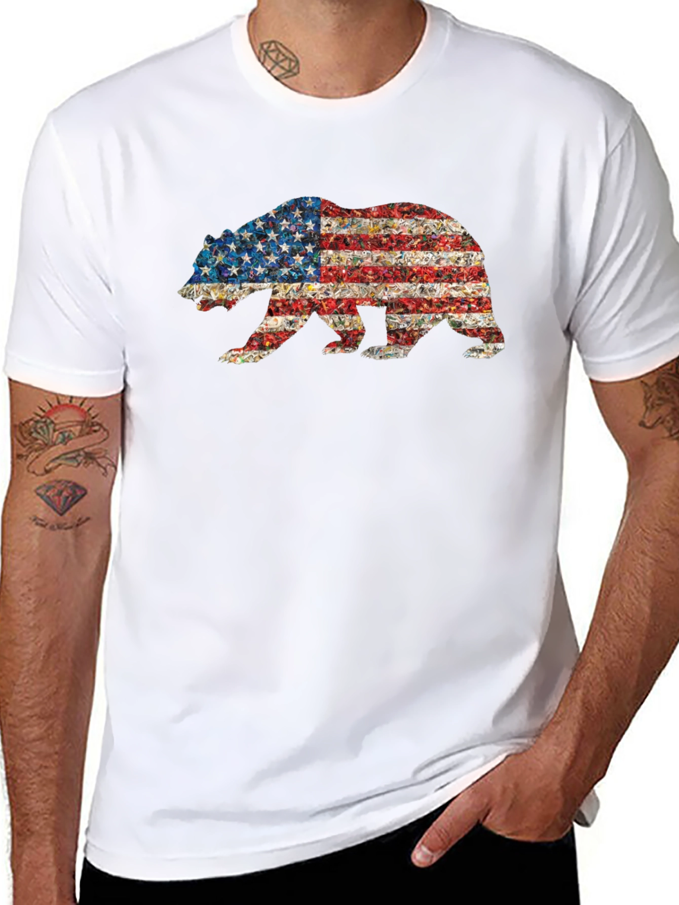 American Flag Bear Graphic T-Shirt