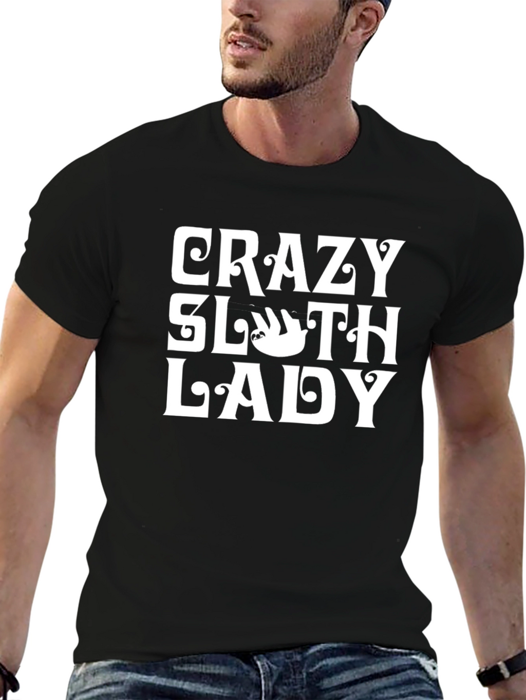 Crazy Sloth Lady T-Shirt - Black