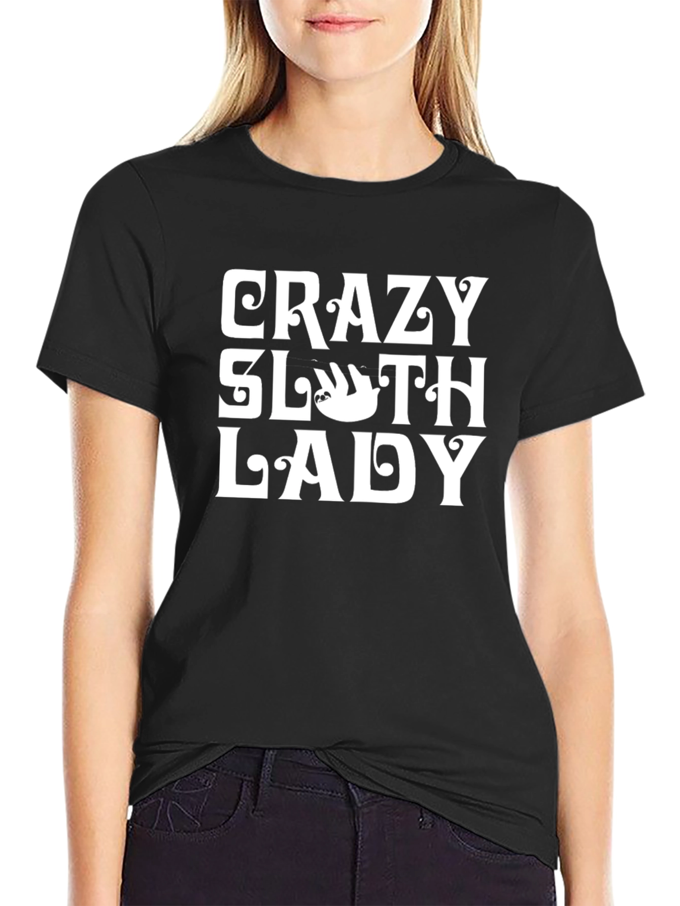 Crazy Sloth Lady T-Shirt - Black