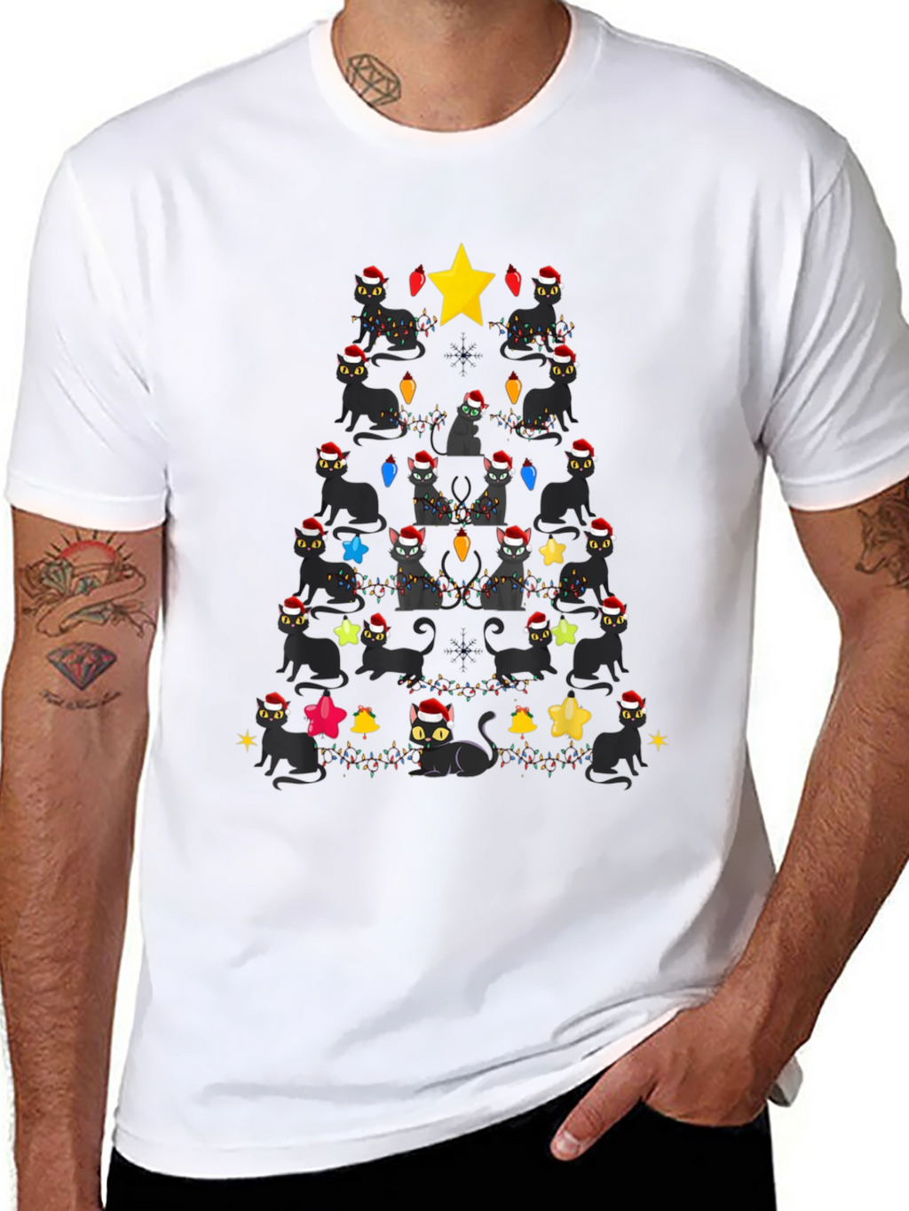 Black Cats Christmas Tree T-Shirt