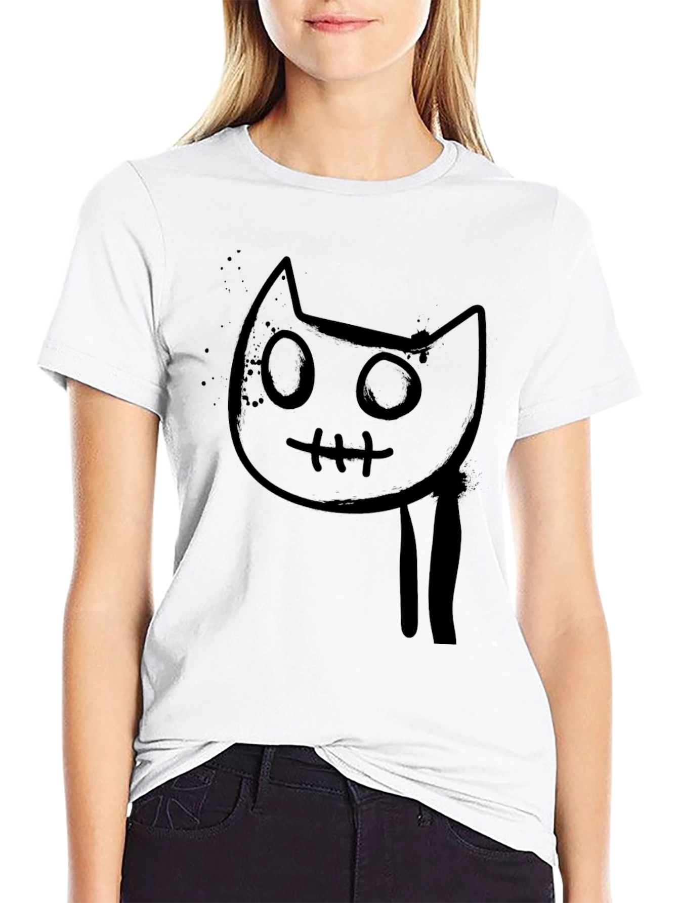 Mens Black Graphic Tee - Creepy Cat