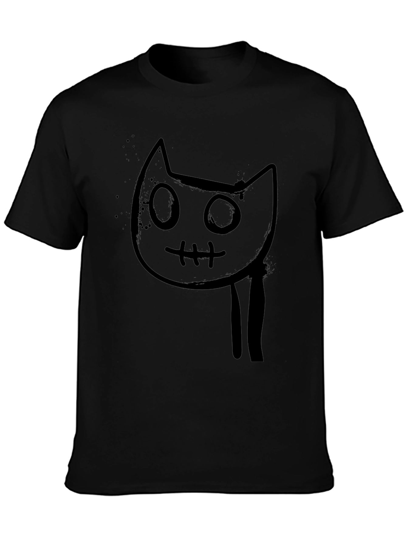 Mens Black Graphic Tee - Creepy Cat