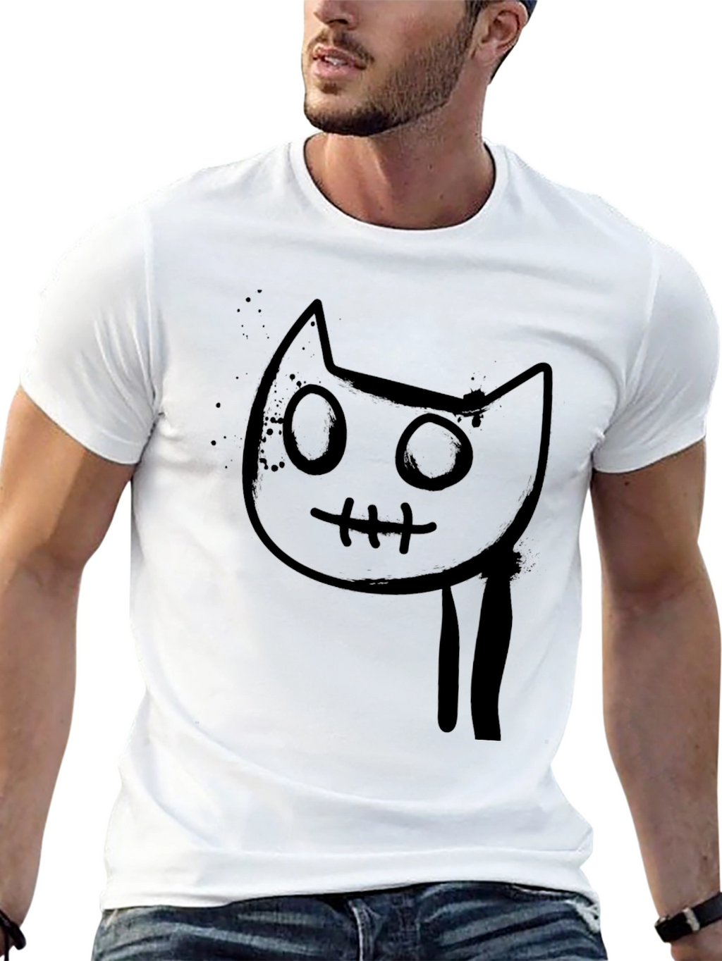 Mens Black Graphic Tee - Creepy Cat