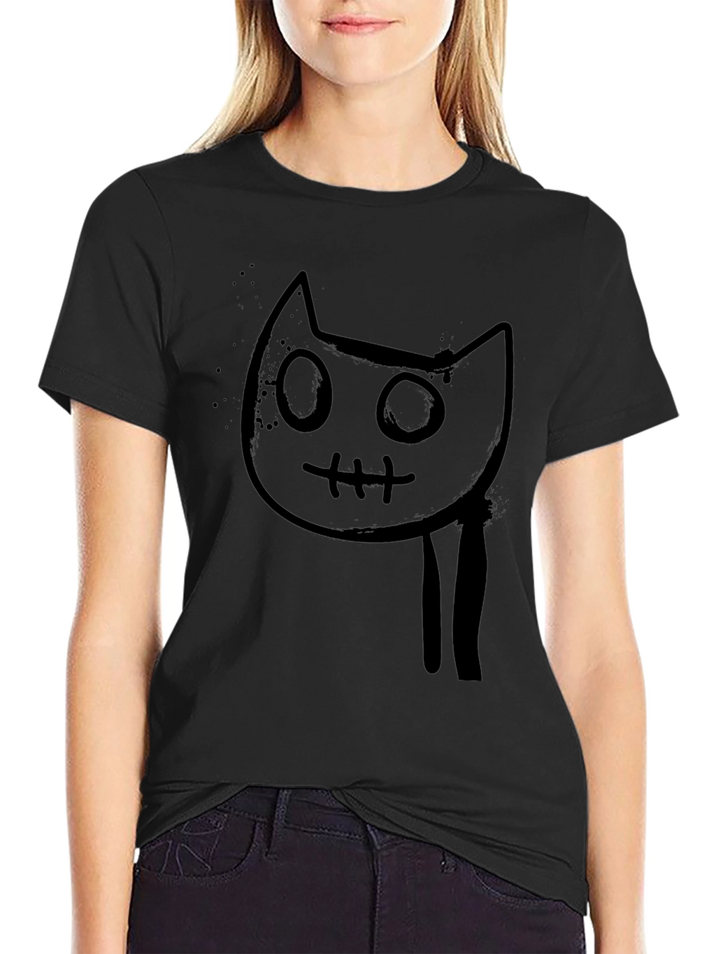 Mens Black Graphic Tee - Creepy Cat
