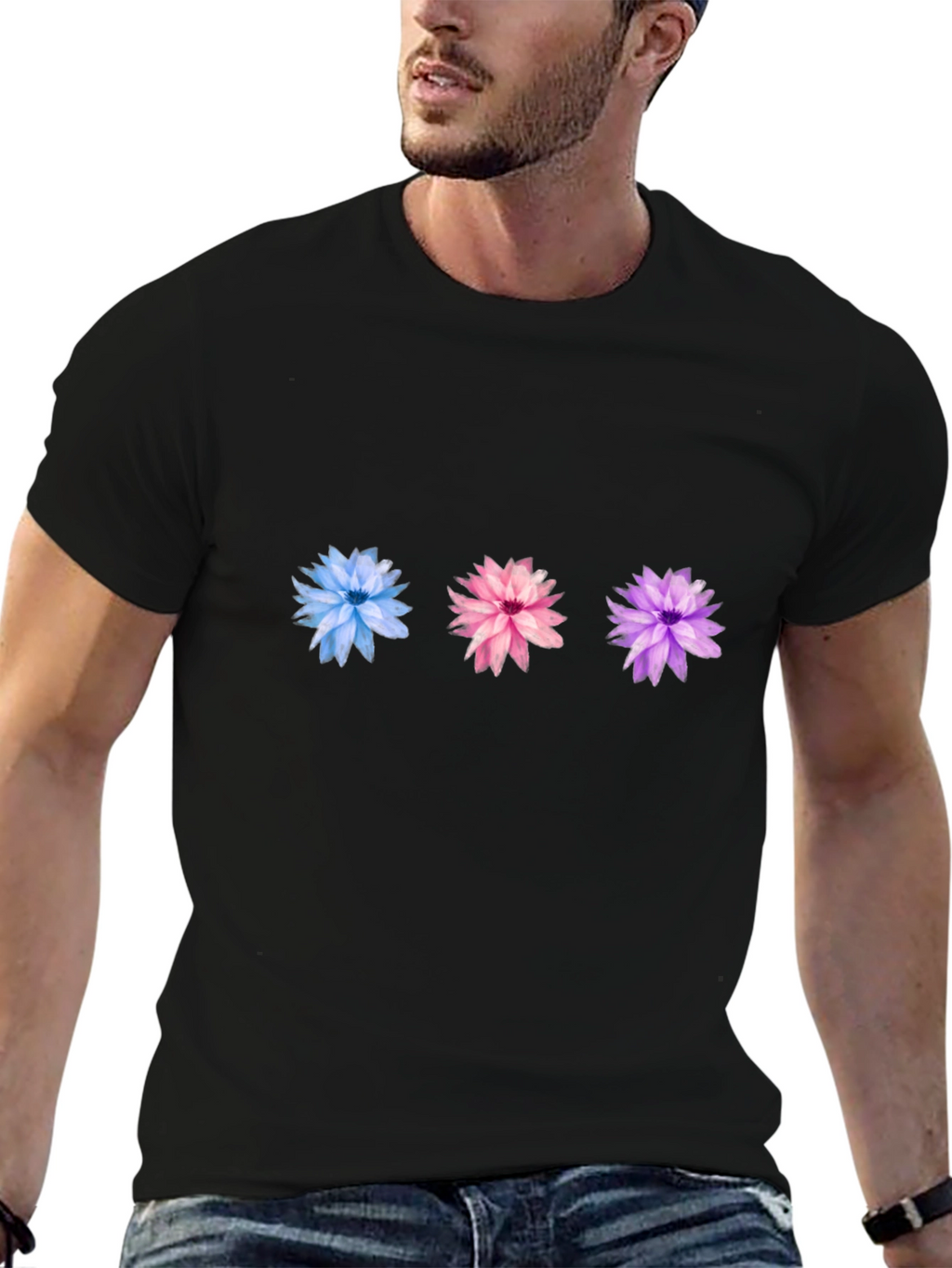 Floral Trio Black Tee - Stylish Casual Wear