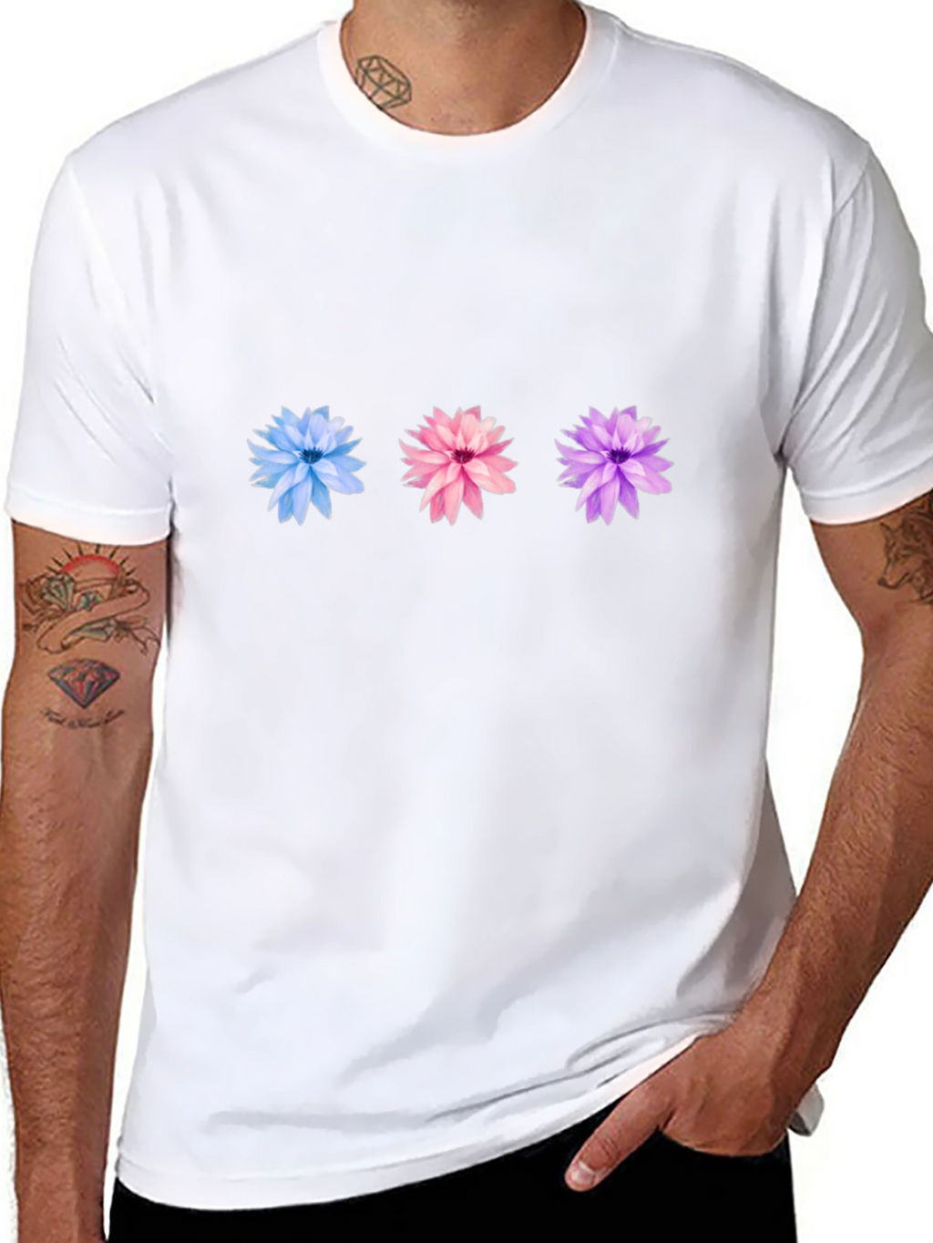 Floral Trio Black Tee - Stylish Casual Wear