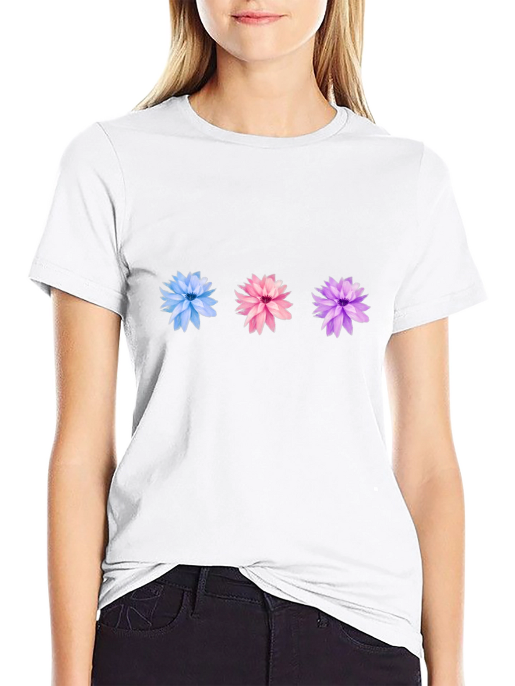 Floral Trio Black Tee - Stylish Casual Wear