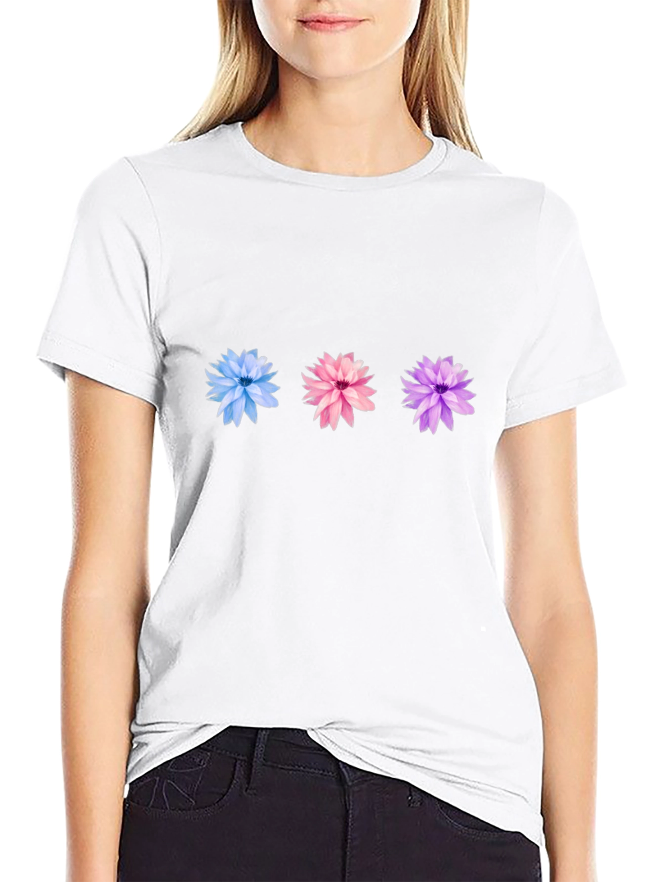 Floral Trio Black Tee - Stylish Casual Wear