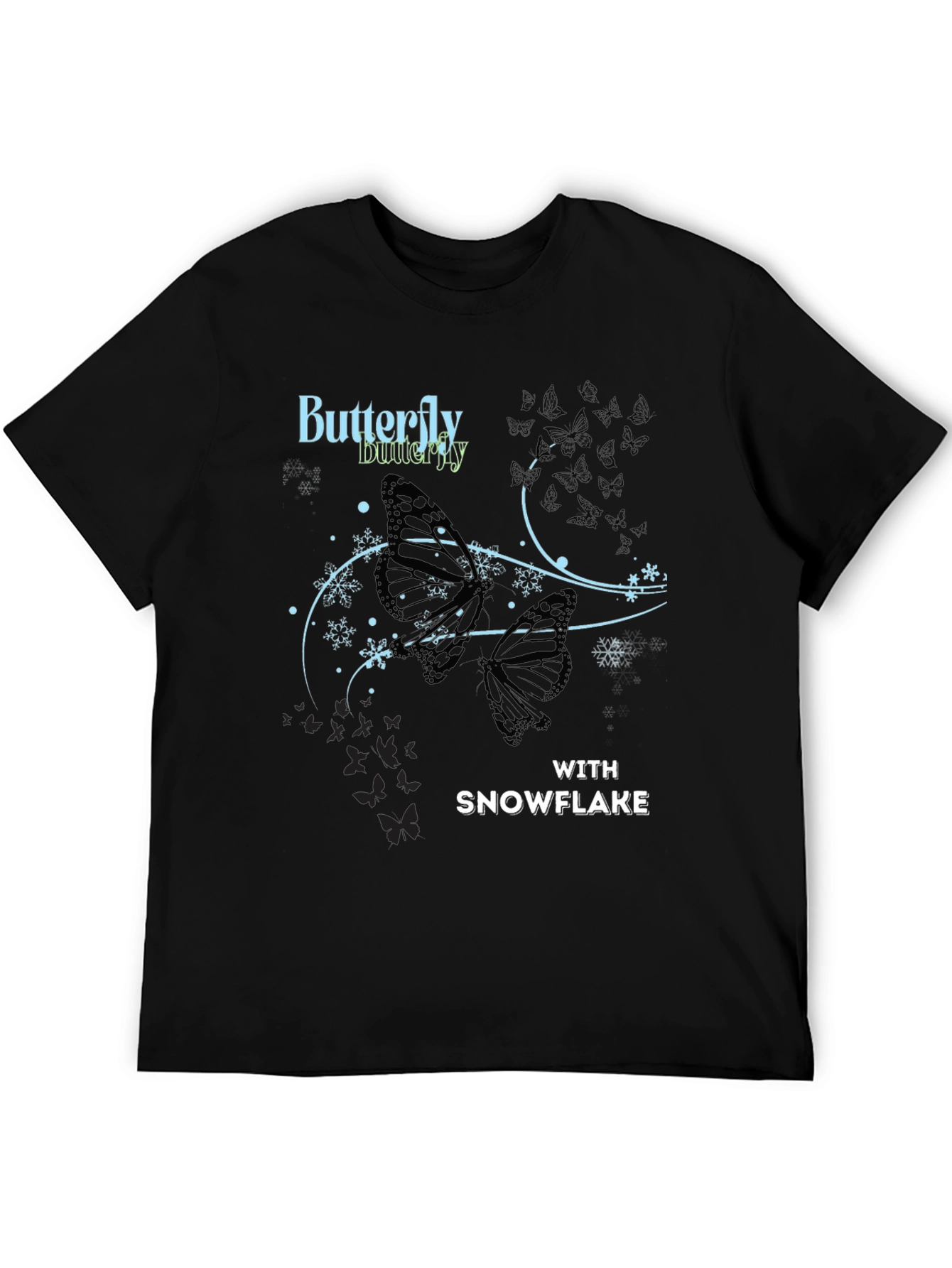 Butterfly Snowflake Graphic Tee - Stylish Black T-Shirt