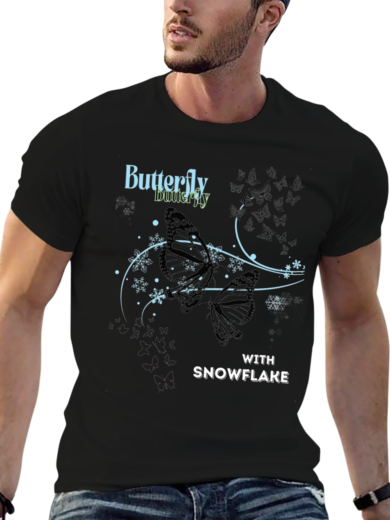 Butterfly Snowflake Graphic Tee - Stylish Black T-Shirt