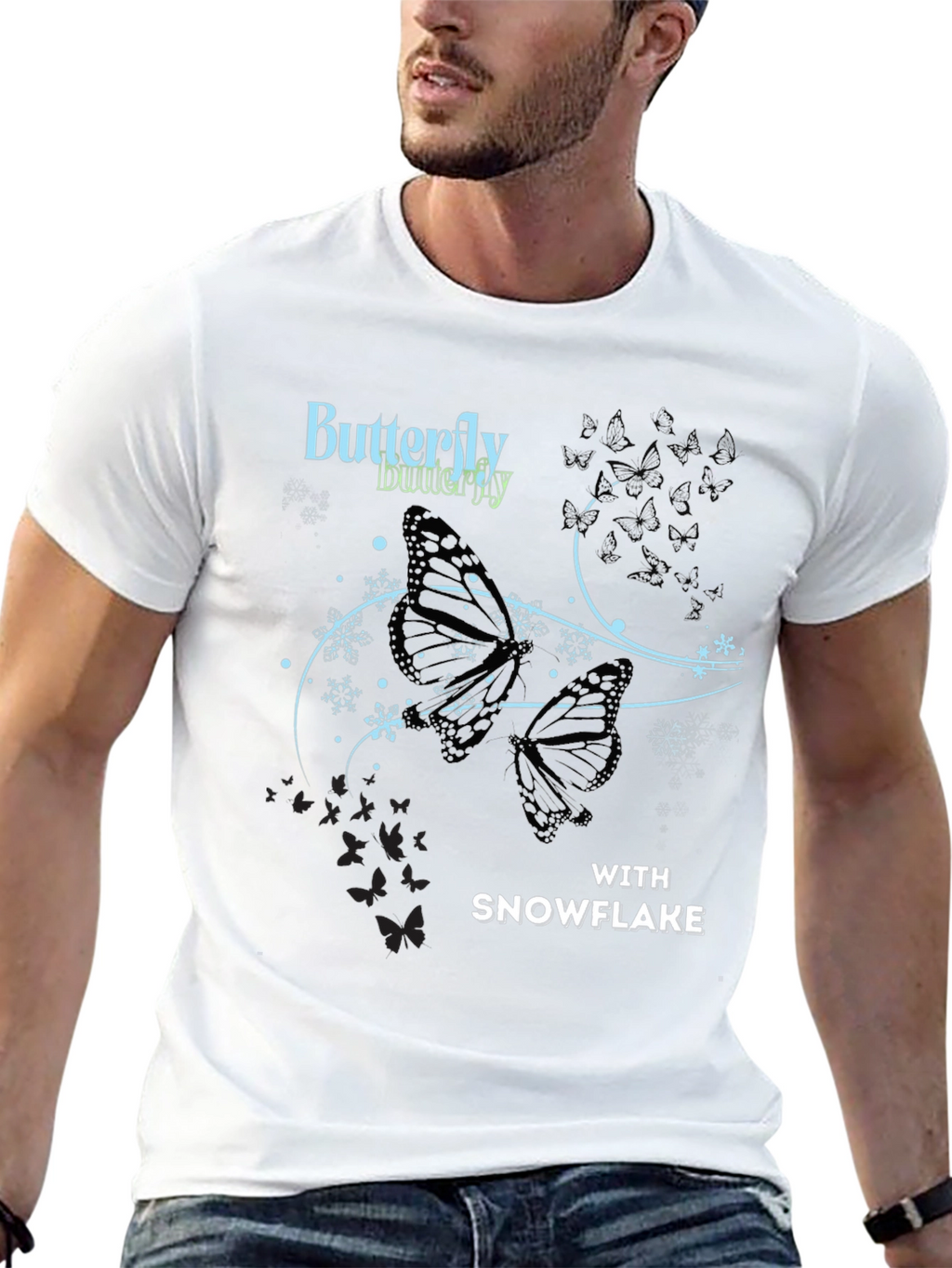 Butterfly Snowflake Graphic Tee - Stylish Black T-Shirt
