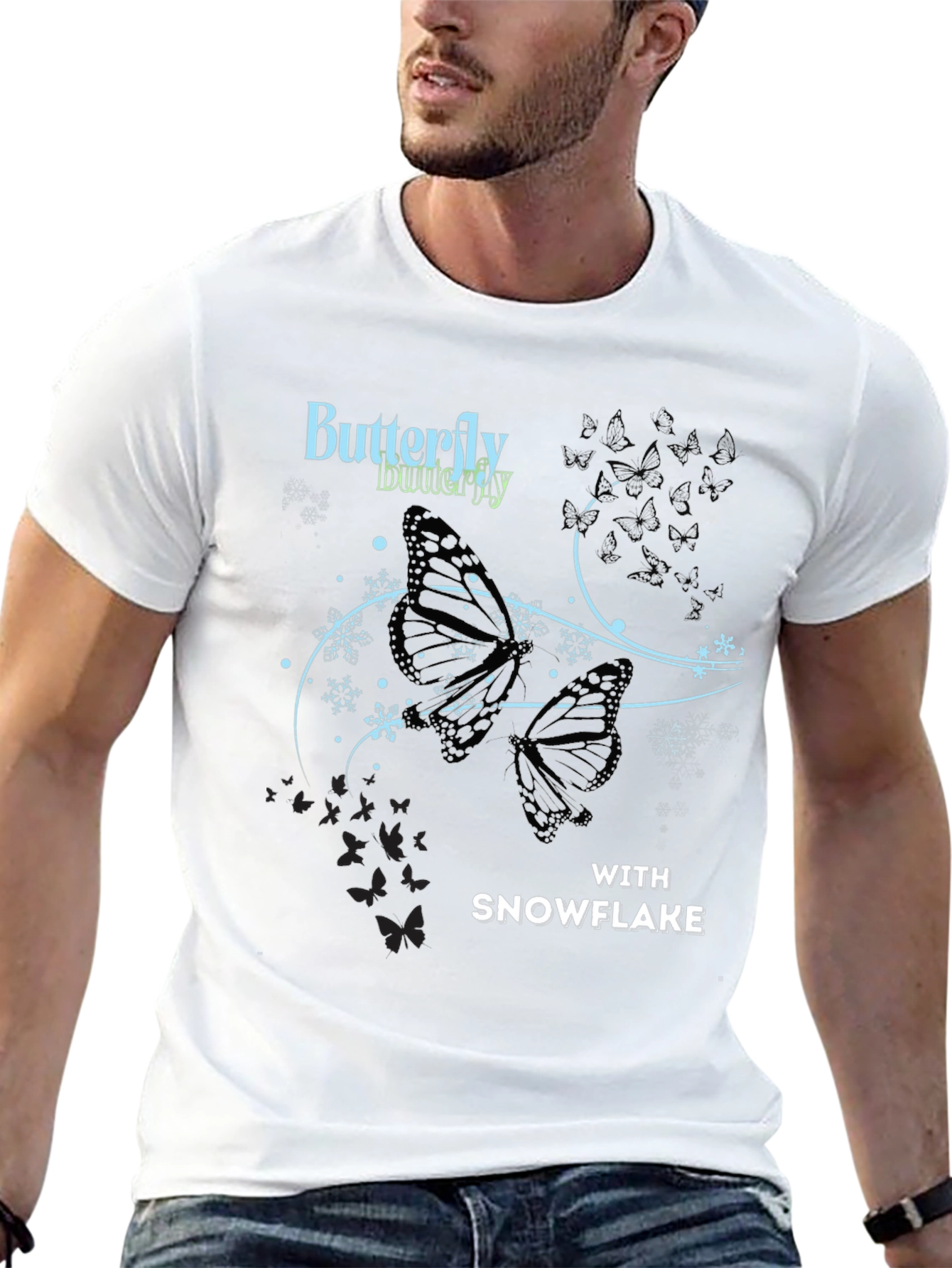 Butterfly Snowflake Graphic Tee - Stylish Black T-Shirt