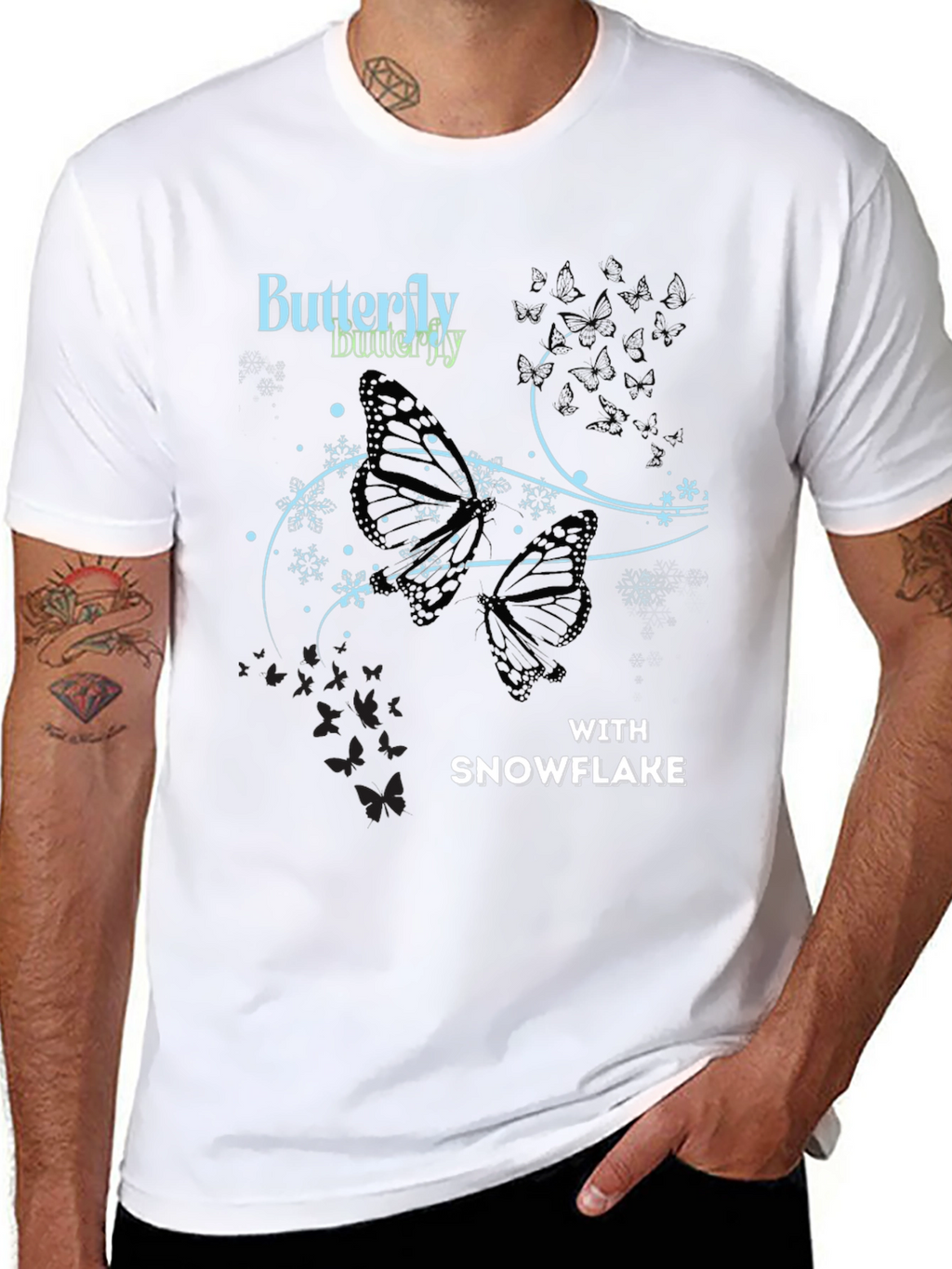 Butterfly Snowflake Graphic Tee - Stylish Black T-Shirt