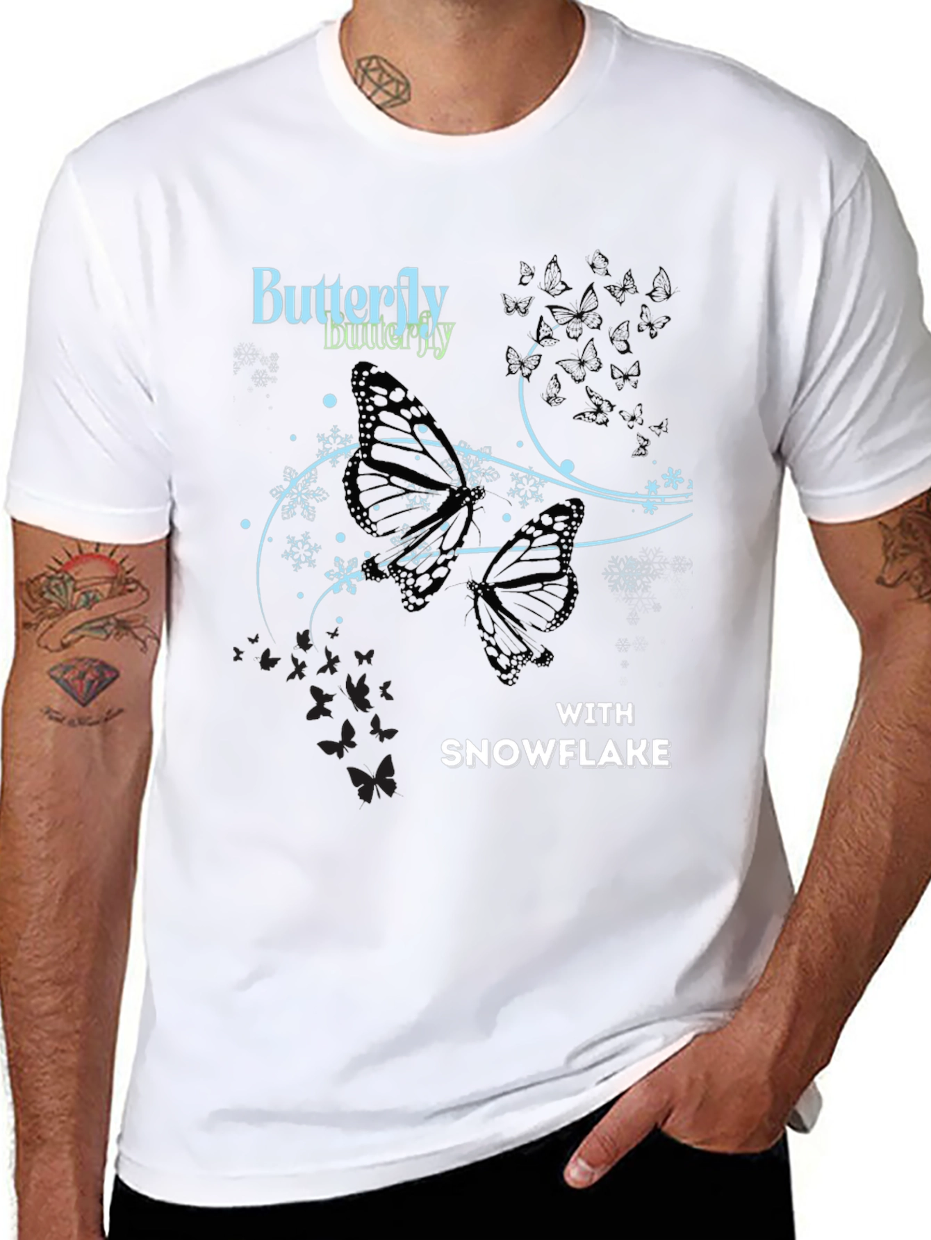 Butterfly Snowflake Graphic Tee - Stylish Black T-Shirt