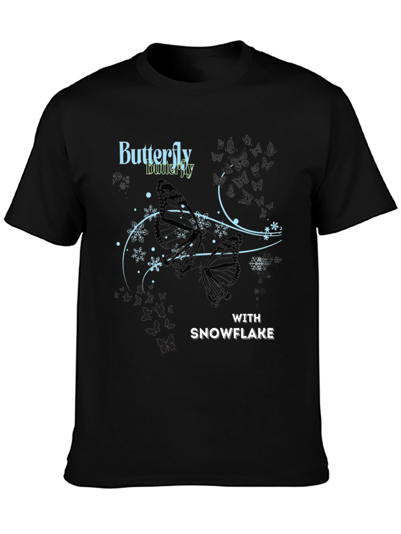 Butterfly Snowflake Graphic Tee - Stylish Black T-Shirt