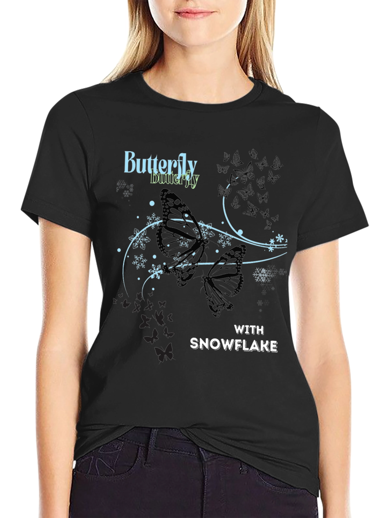 Butterfly Snowflake Graphic Tee - Stylish Black T-Shirt