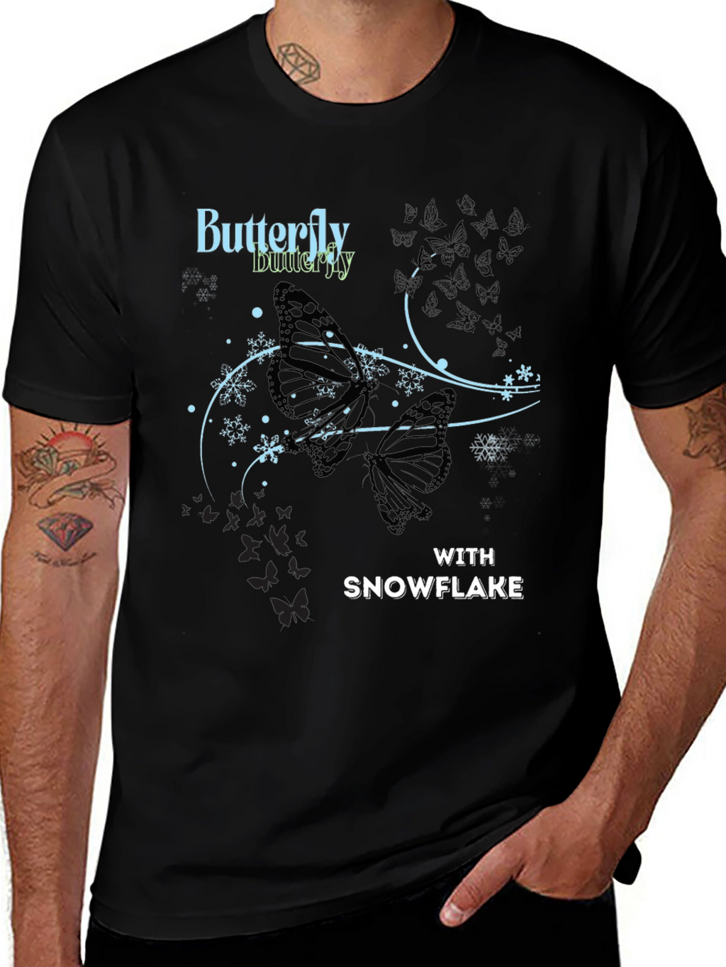 Butterfly Snowflake Graphic Tee - Stylish Black T-Shirt