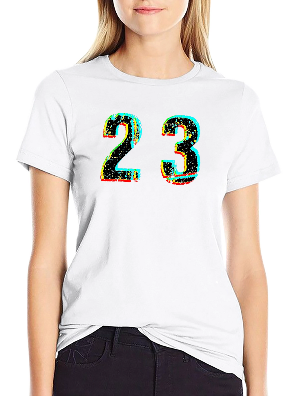 Mens Black T-Shirt with Distressed Number 23 Graphic
