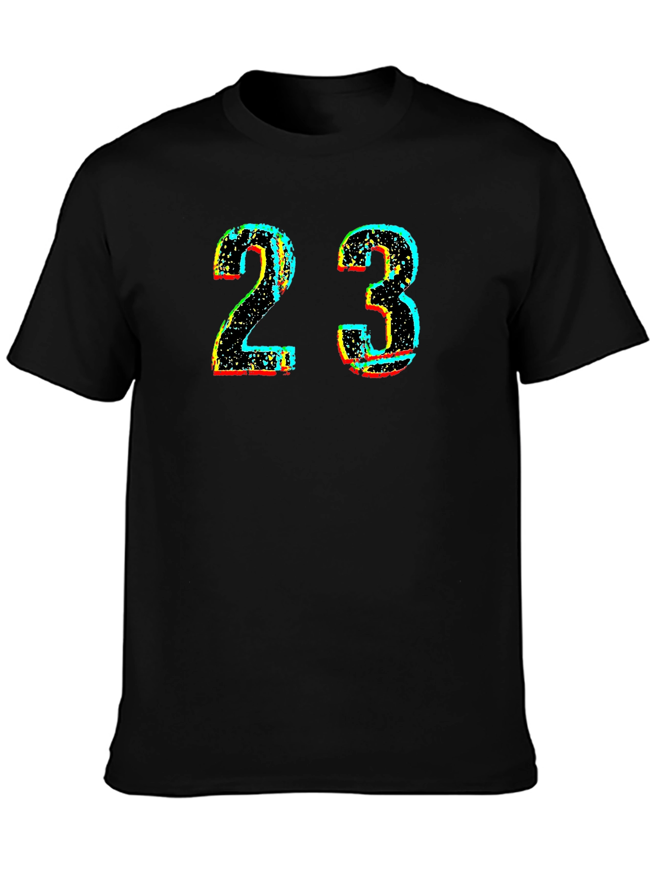Mens Black T-Shirt with Distressed Number 23 Graphic