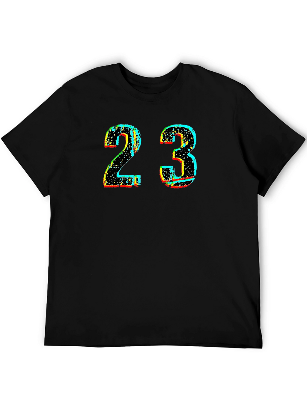Mens Black T-Shirt with Distressed Number 23 Graphic
