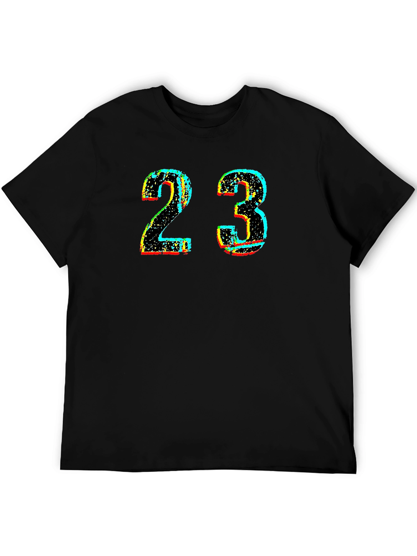 Mens Black T-Shirt with Distressed Number 23 Graphic