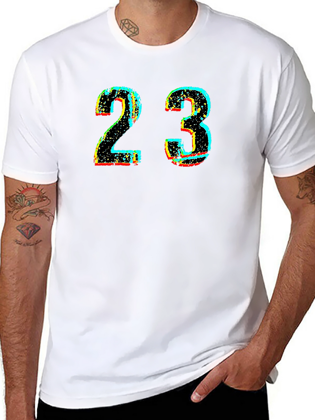 Mens Black T-Shirt with Distressed Number 23 Graphic
