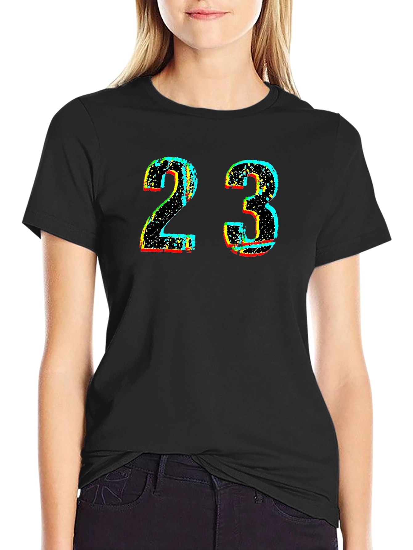 Mens Black T-Shirt with Distressed Number 23 Graphic