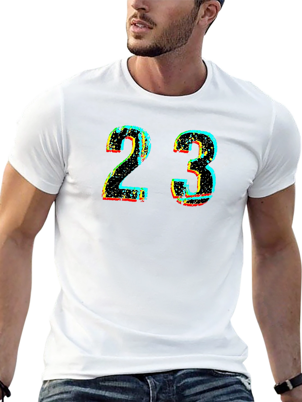 Mens Black T-Shirt with Distressed Number 23 Graphic