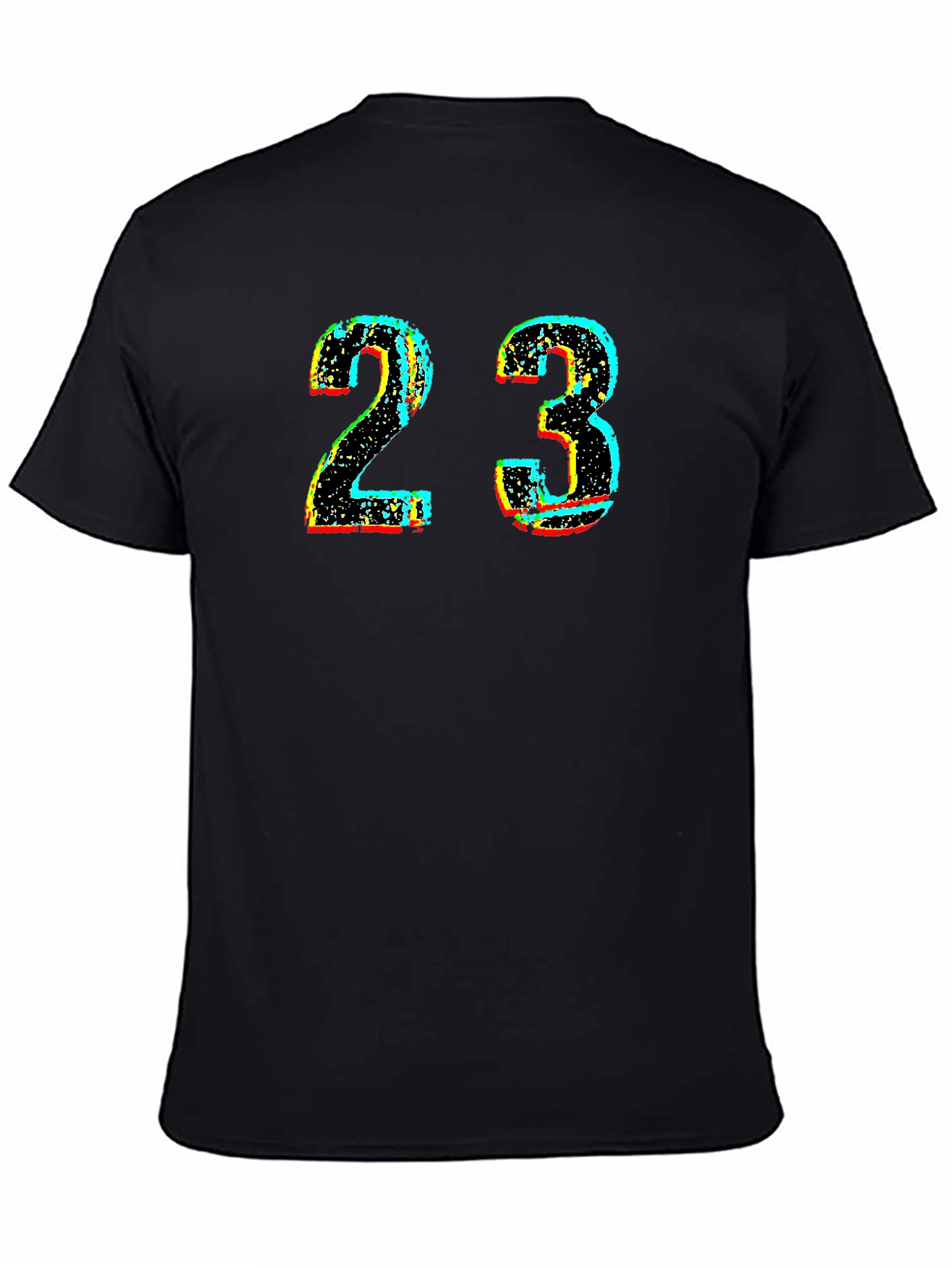 Mens Black T-Shirt with Distressed Number 23 Graphic