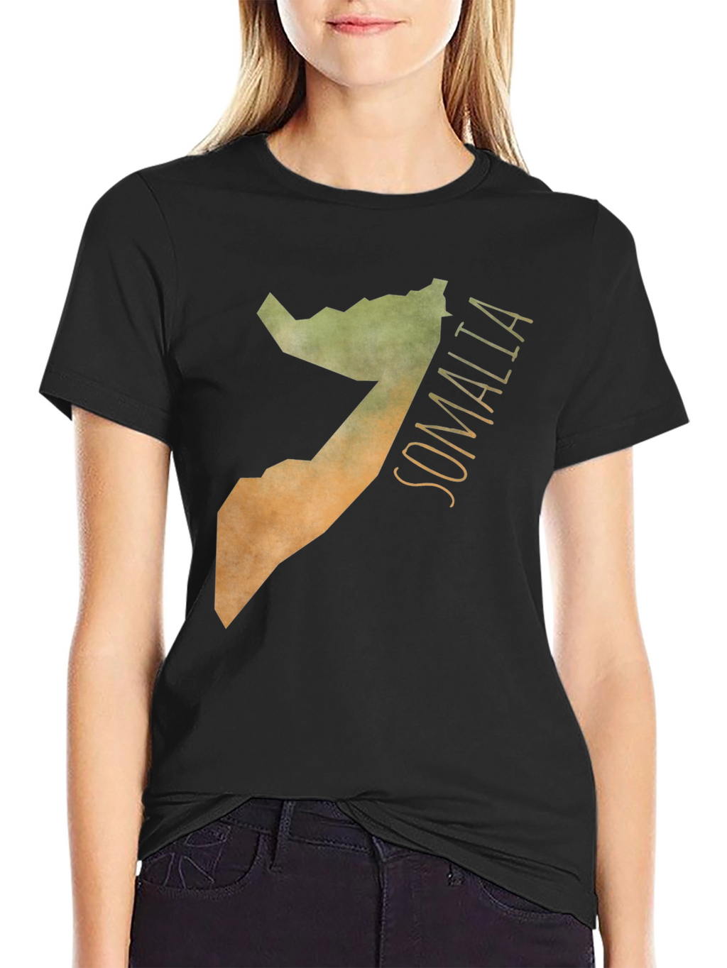Somalia Map Graphic Print Black T-Shirt