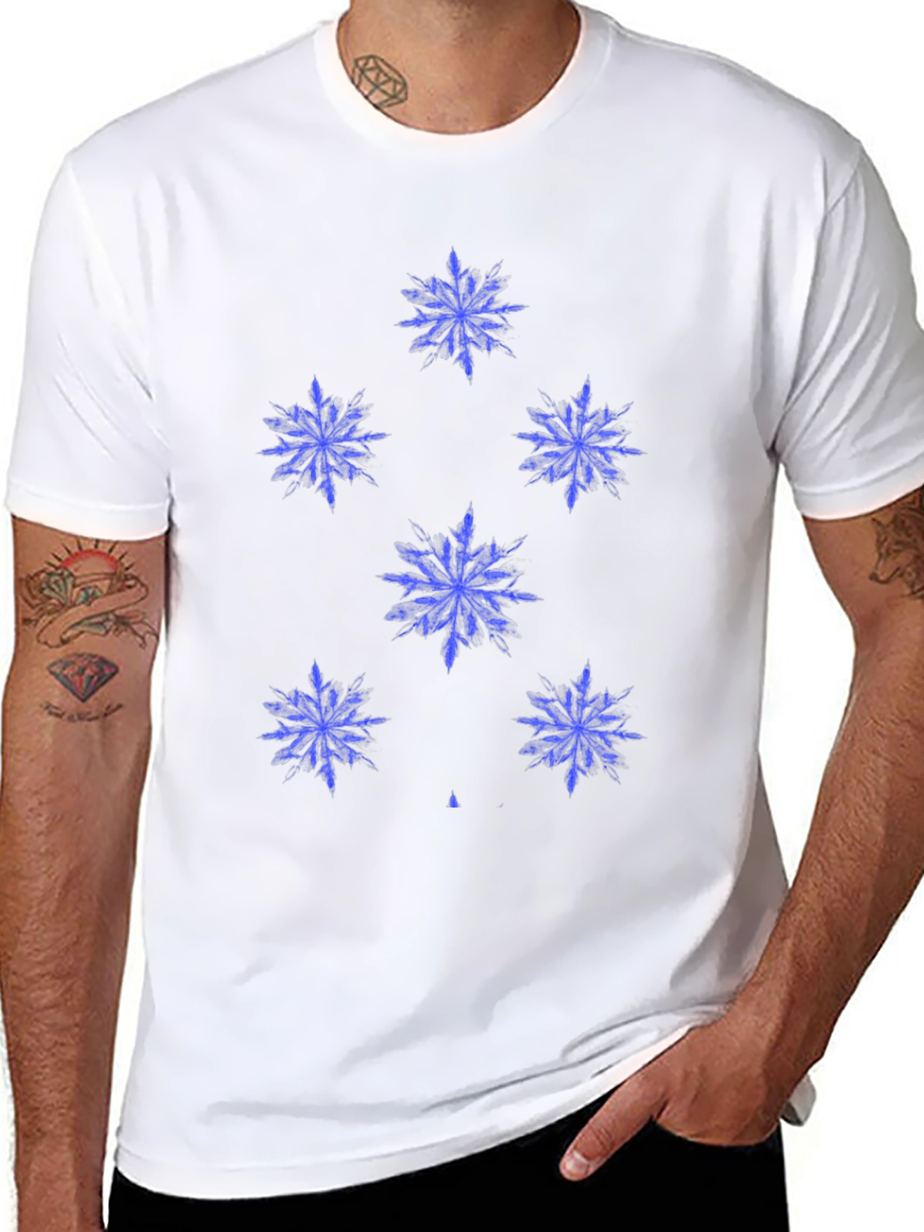 Snowflake Print Black T-Shirt