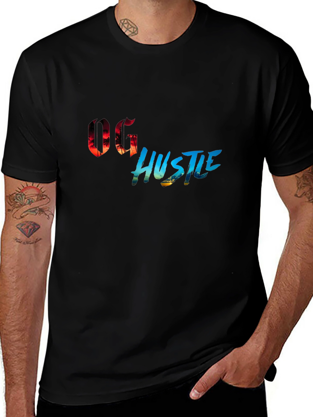 OG Hustle Graphic Print Black T-Shirt