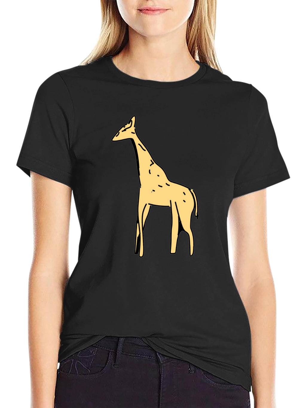 Giraffe Graphic Tee - Black Cotton T-Shirt