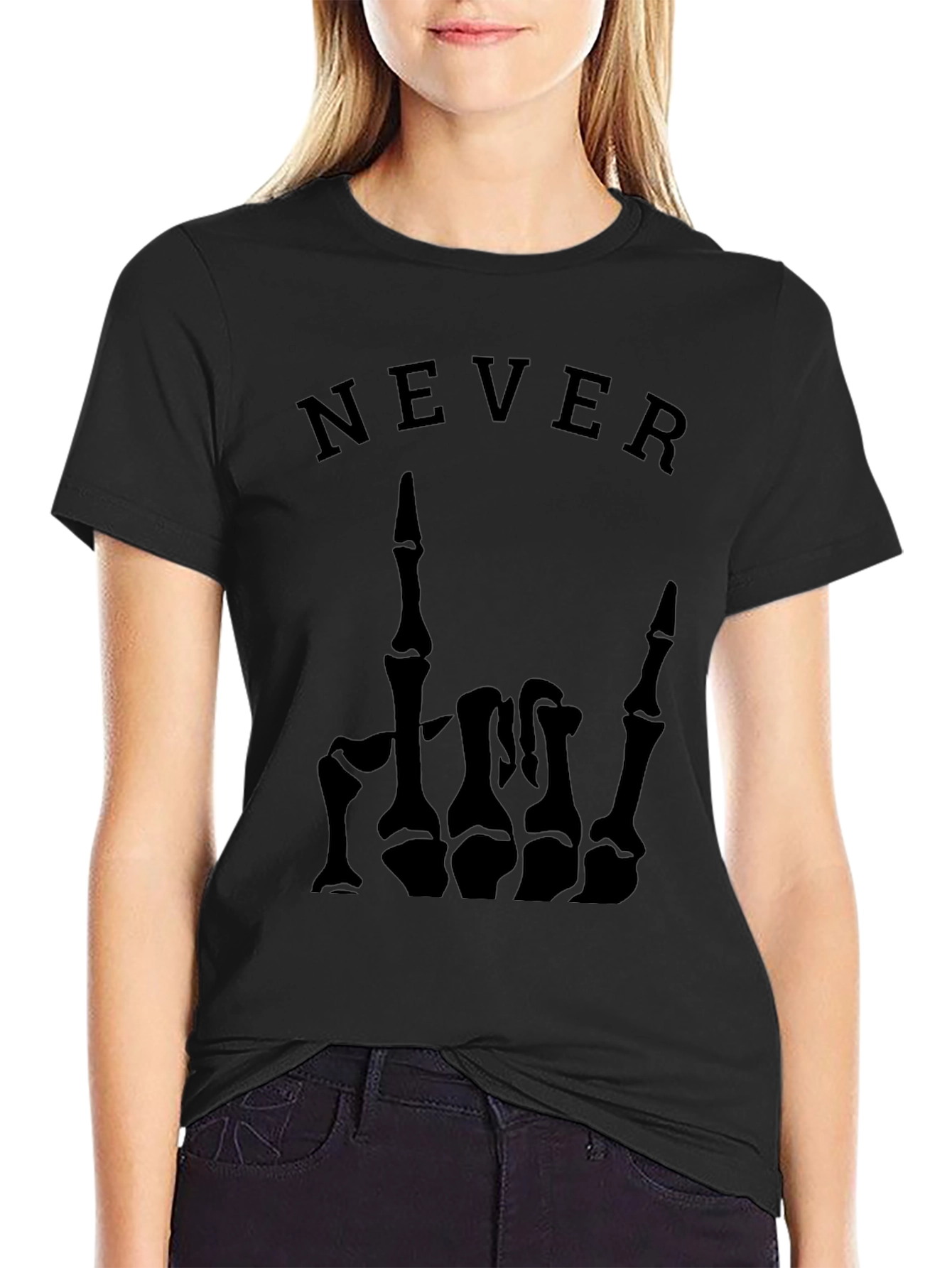 Never Skeleton Hand Graphic Tee - Black T-Shirt