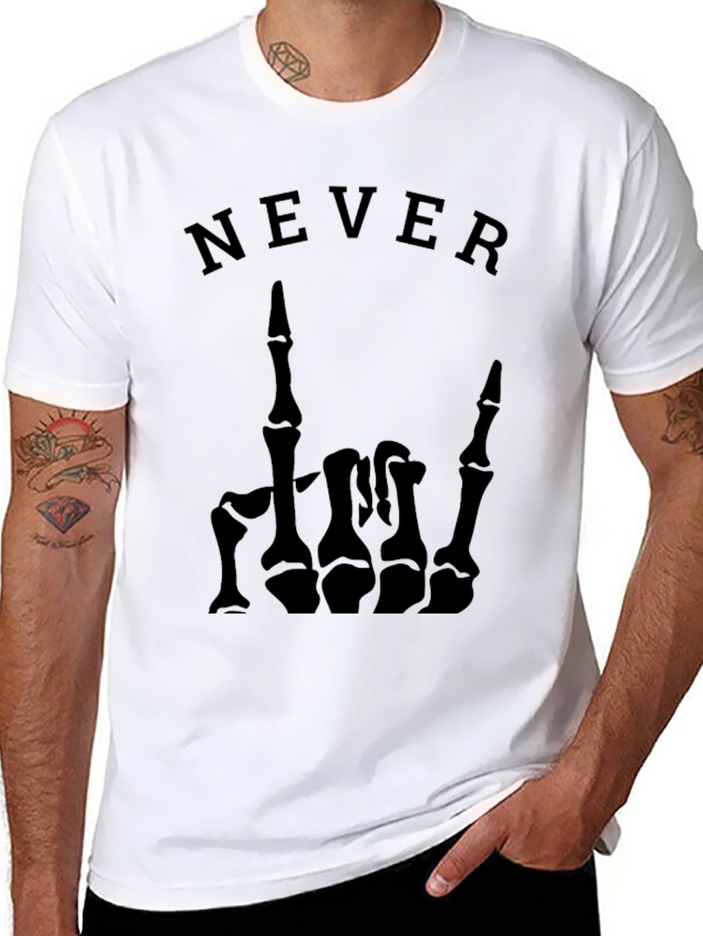 Never Skeleton Hand Graphic Tee - Black T-Shirt