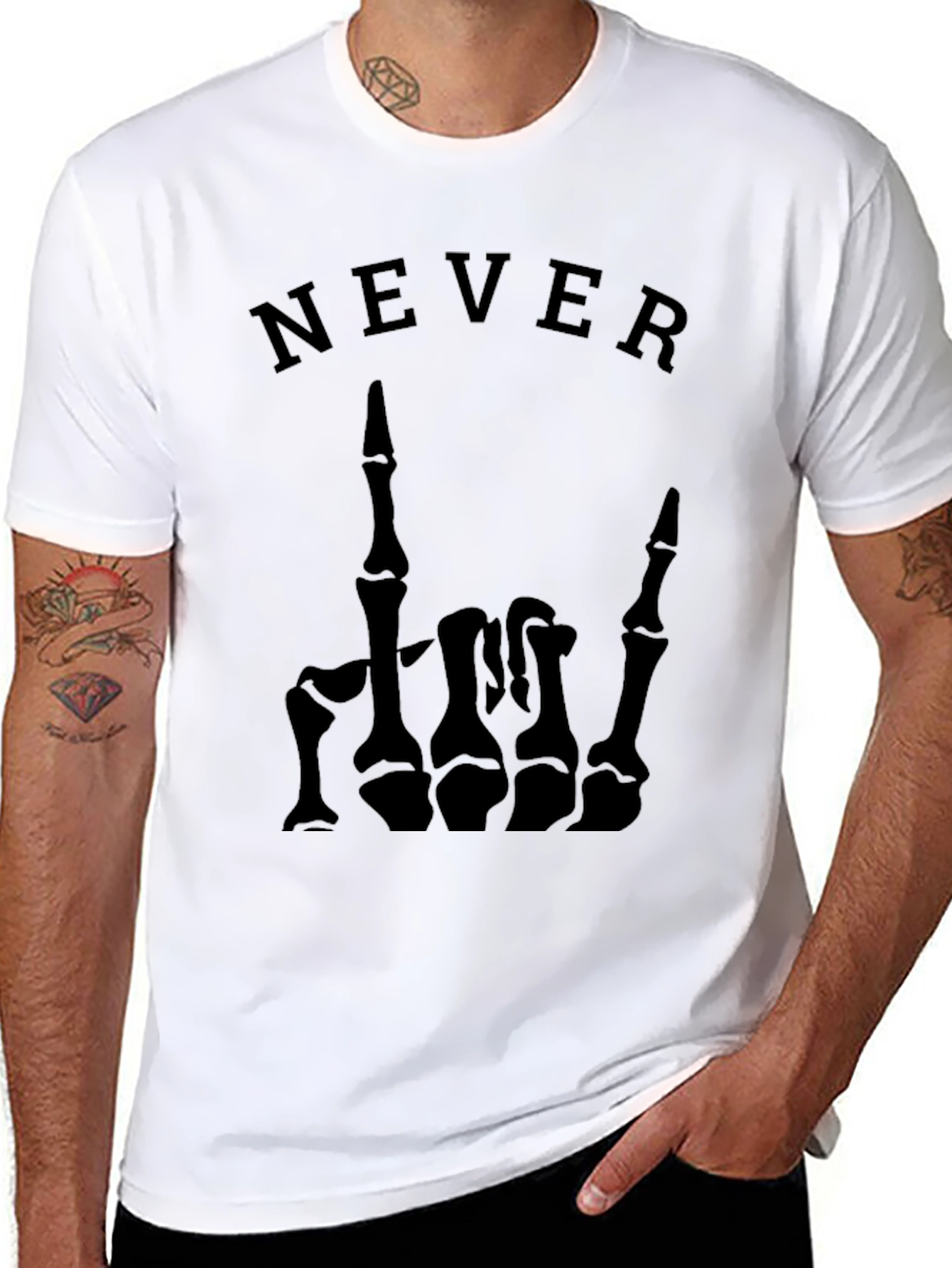 Never Skeleton Hand Graphic Tee - Black T-Shirt