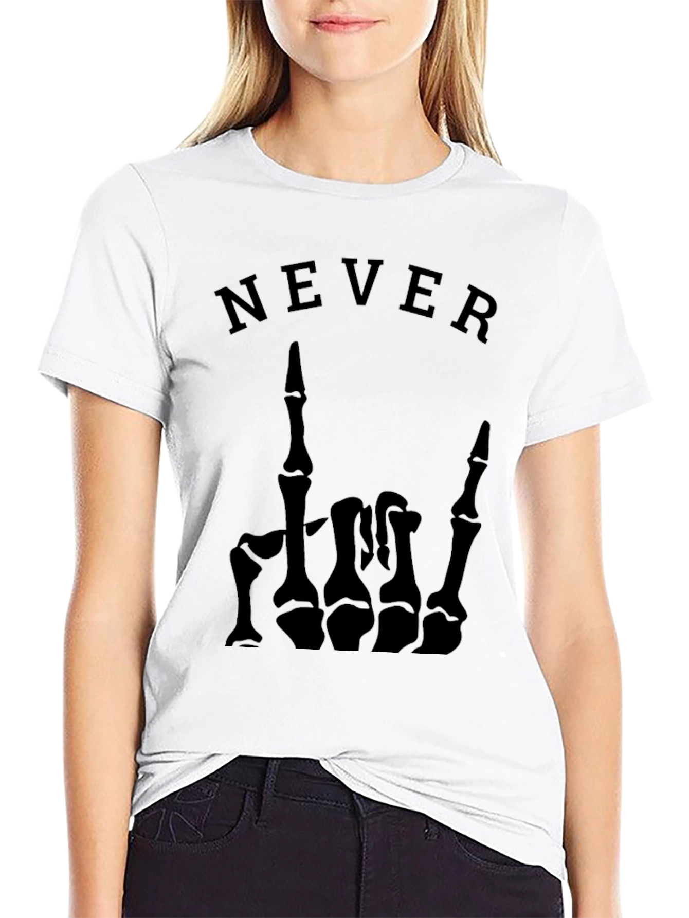 Never Skeleton Hand Graphic Tee - Black T-Shirt